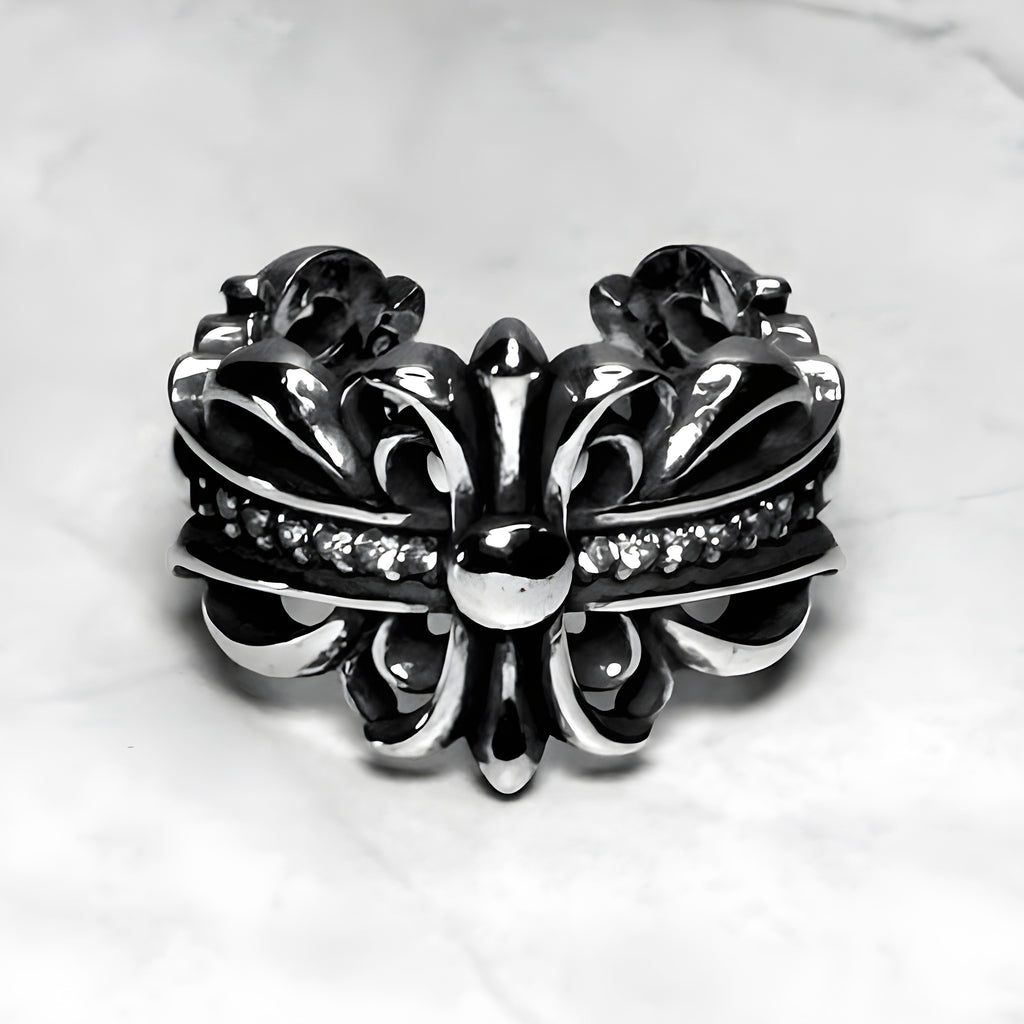 #R74: Chrome Hearts CZ Floral Cross Open Ring (Gold-Filled)