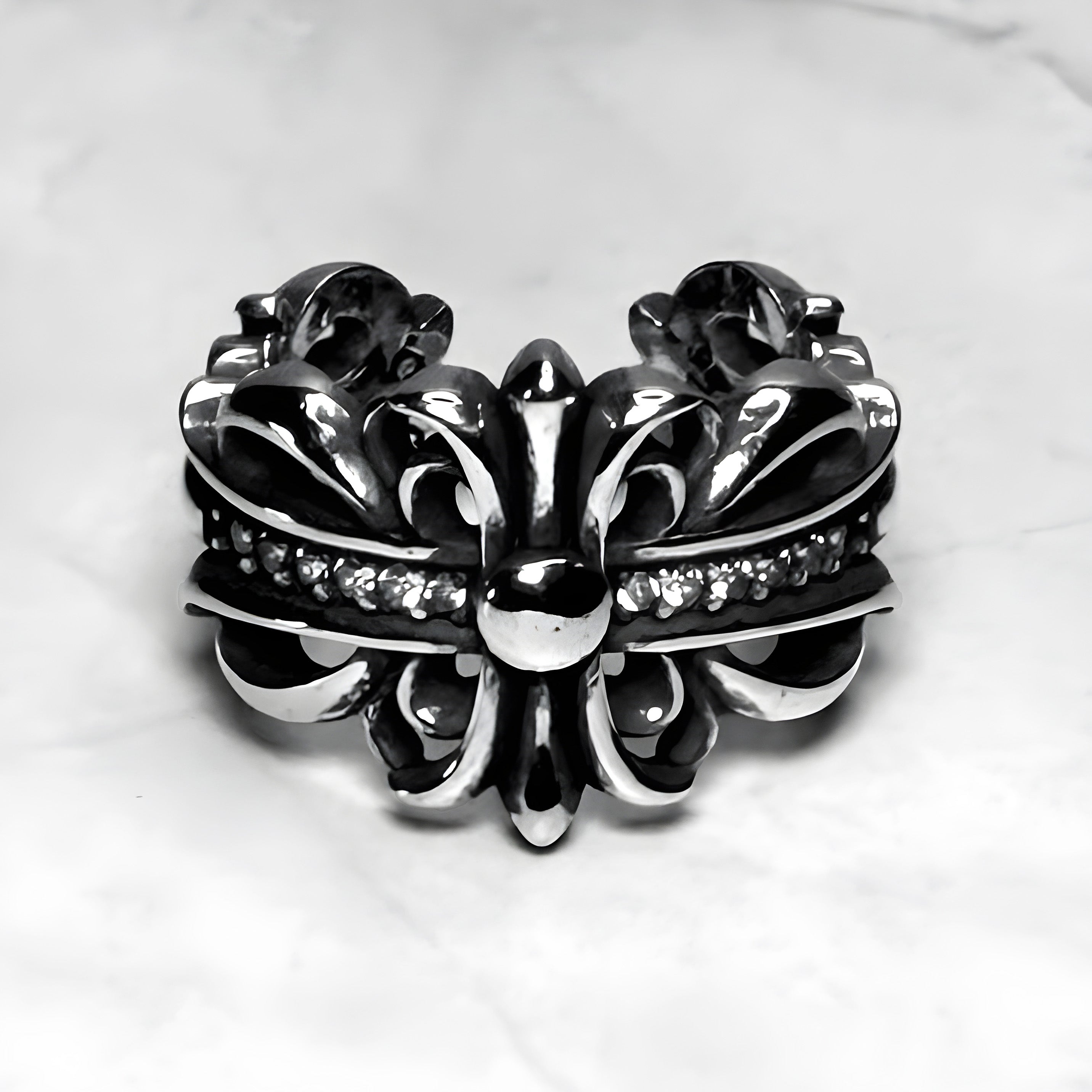 #R74: Chrome Hearts CZ Floral Cross Ring (Copper)