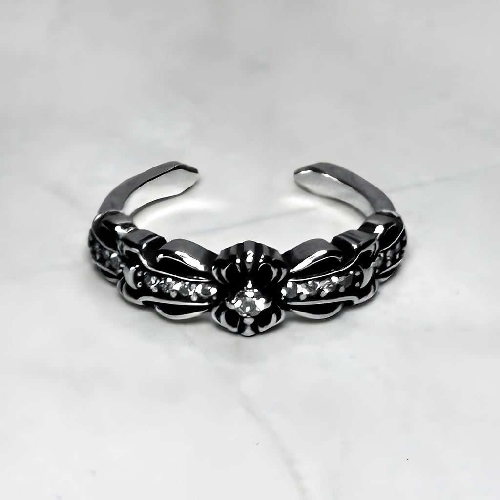 #R57: Chrome Hearts CZ Floral Cross Ring (Gold-Filled)