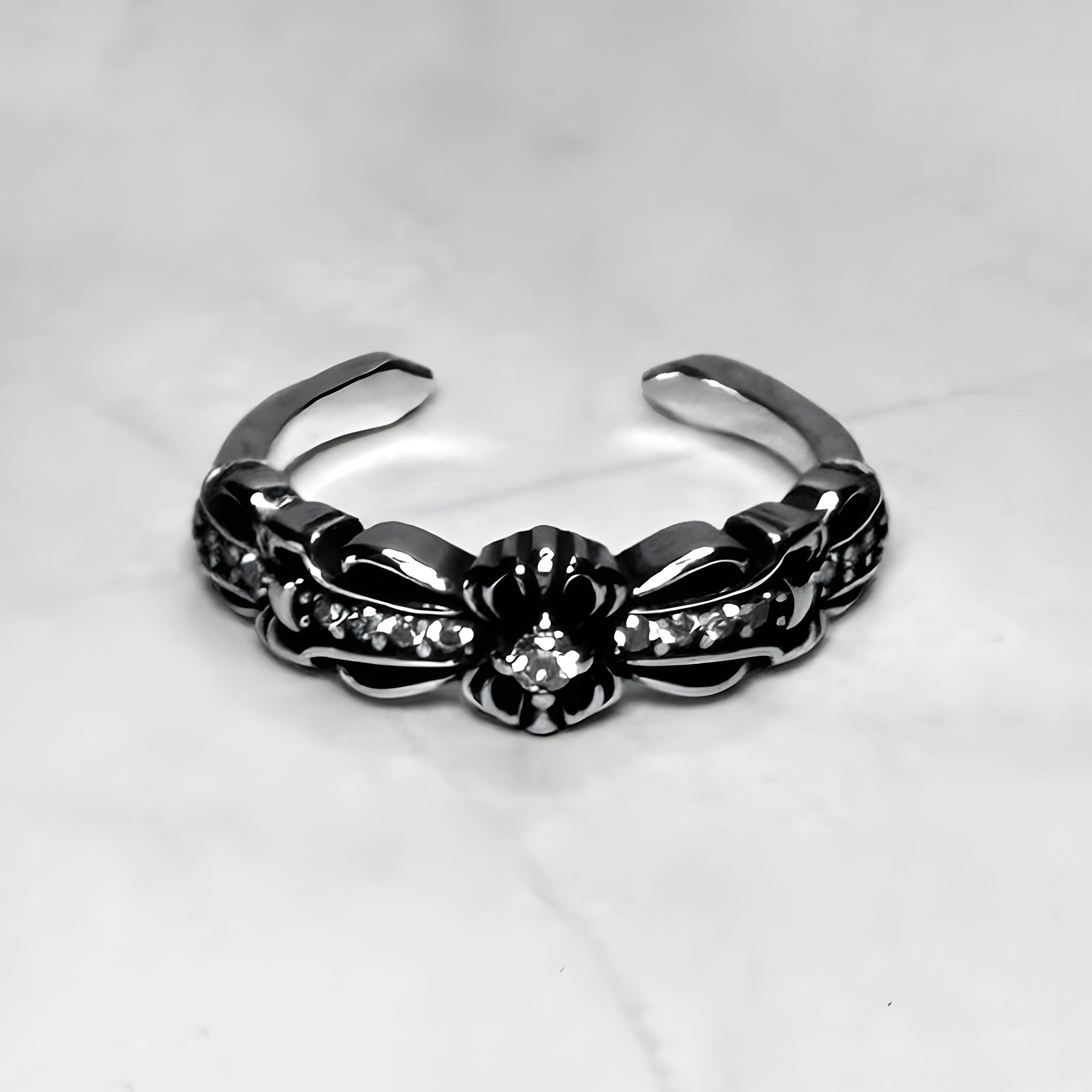 #R57: Chrome Hearts CZ Floral Cross Ring (Copper)