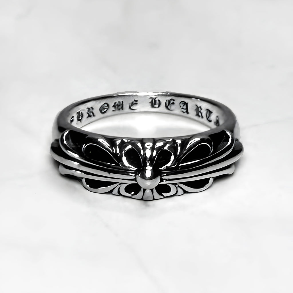 #R71: Chrome Hearts Dainty Floral Cross Ring (Gold-Filled)