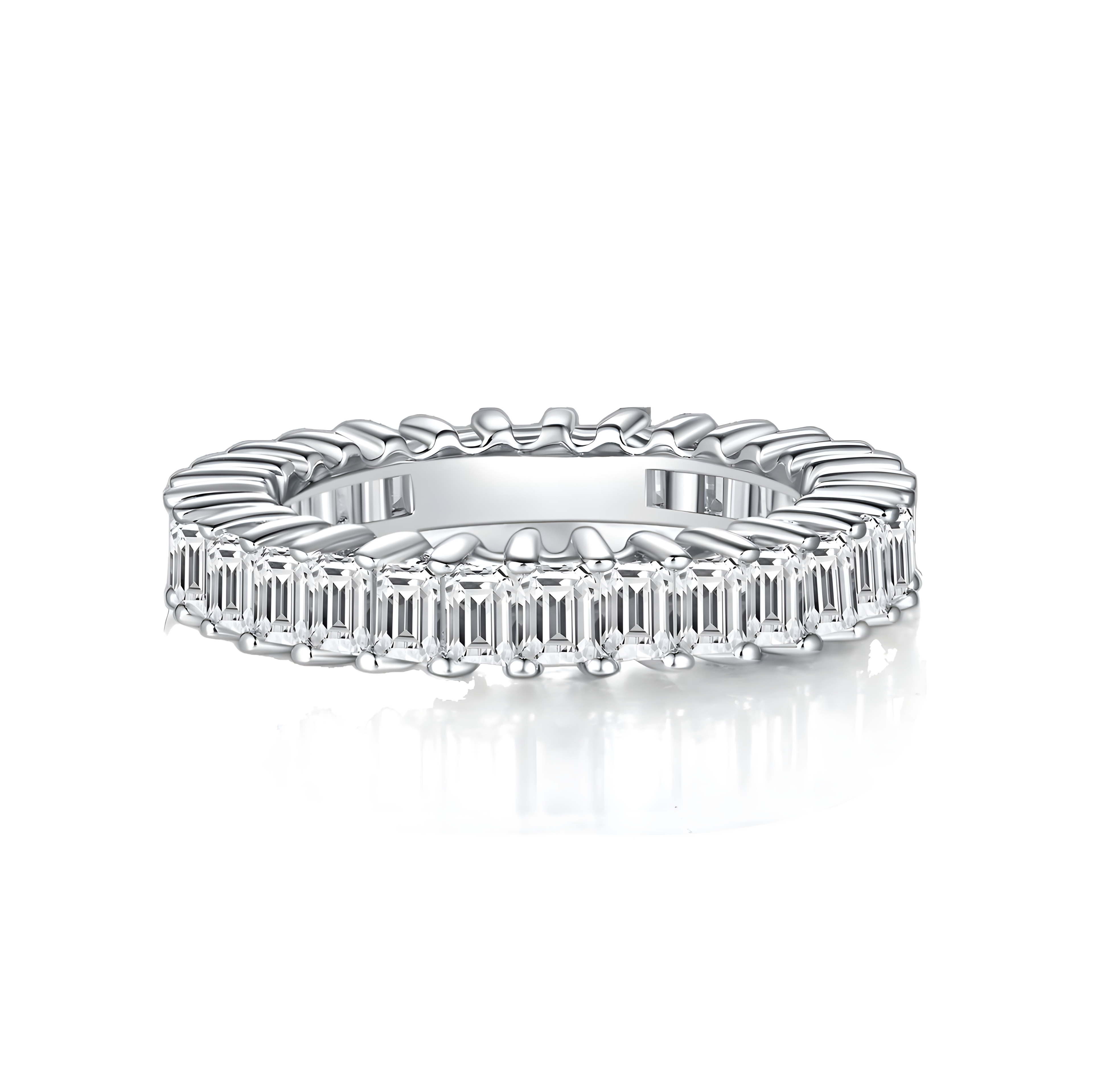 Rectangle Moissanite Eternity 925 Band Ring (Sterling Silver)