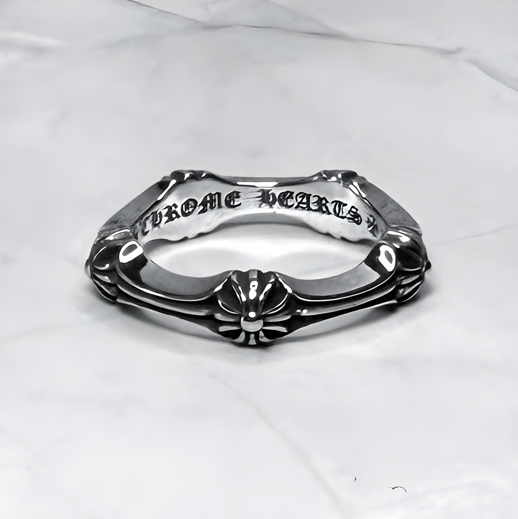#R52: Chrome Hearts Cross Stud Band Ring (Gold-Filled)
