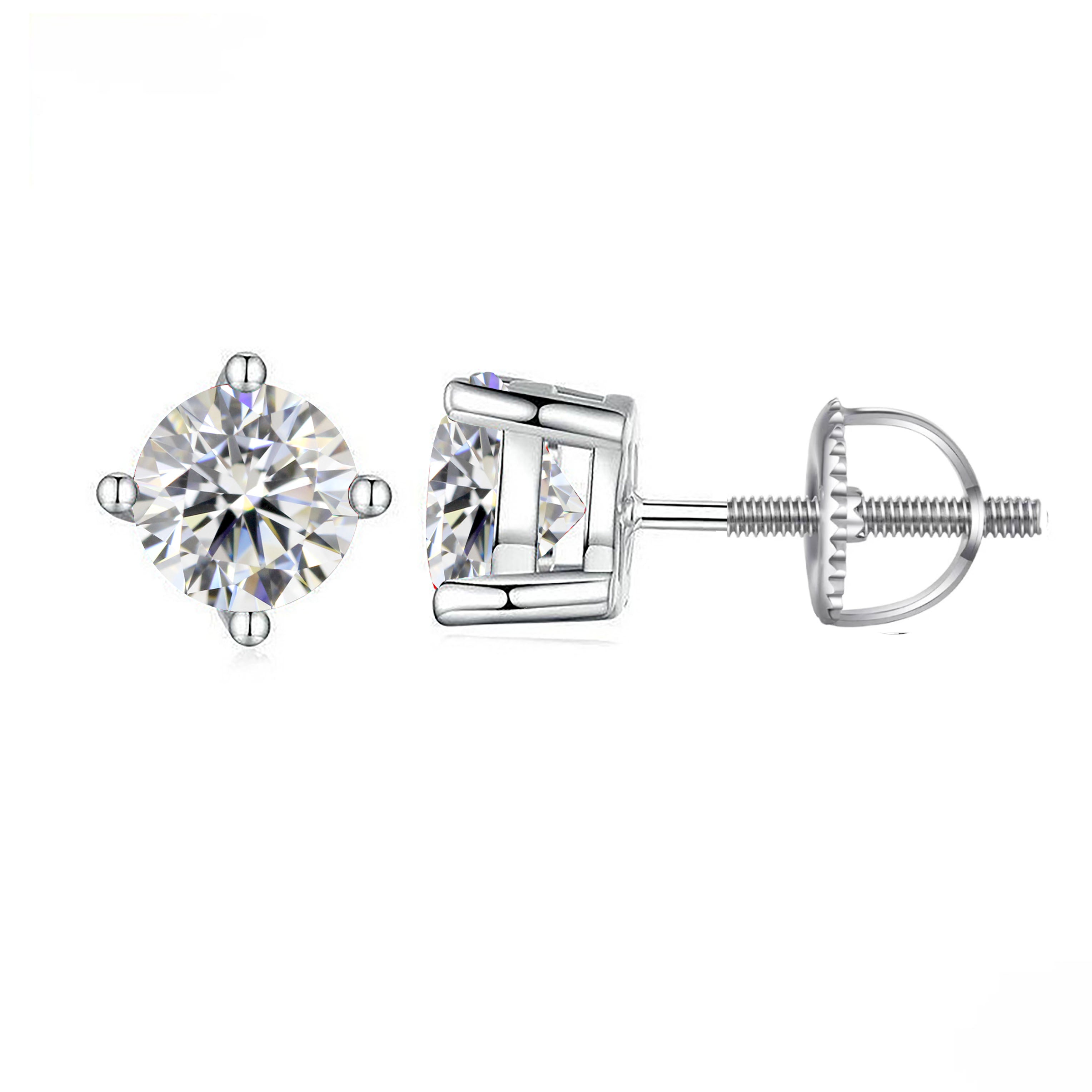 Silver Moissanite Stud 925 Screwback Earrings (Sterling Silver)