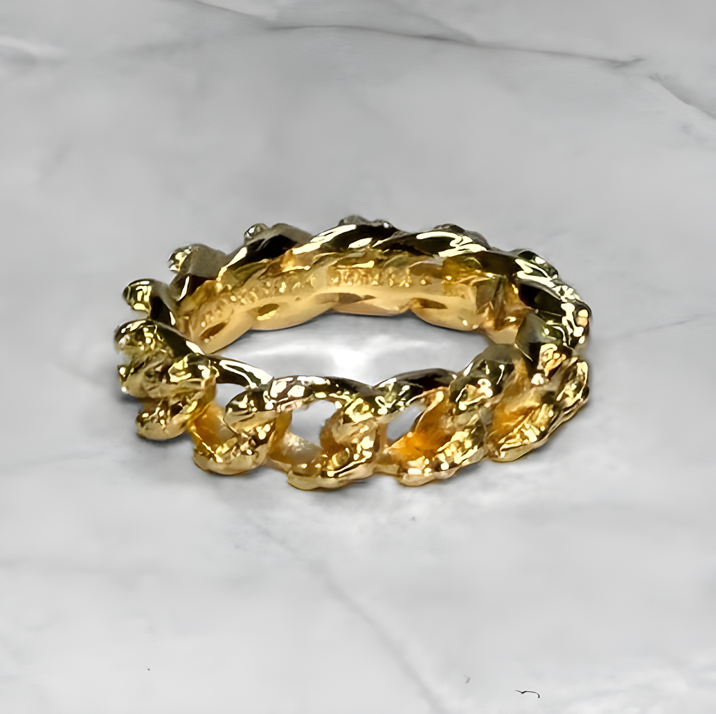 #R76: Chrome Hearts Gold Cross Cuban Band Ring (Gold-Filled)