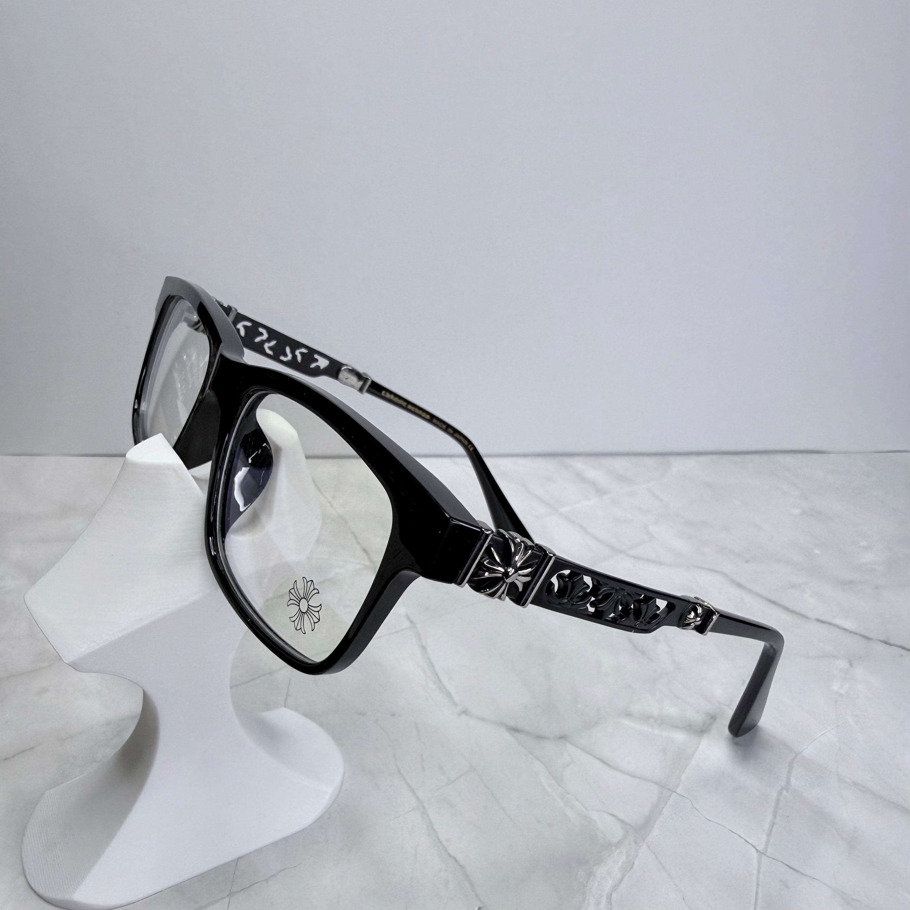 #E8: Chrome Hearts Cross Anti-Blue Lens Glasses (Black & Black)