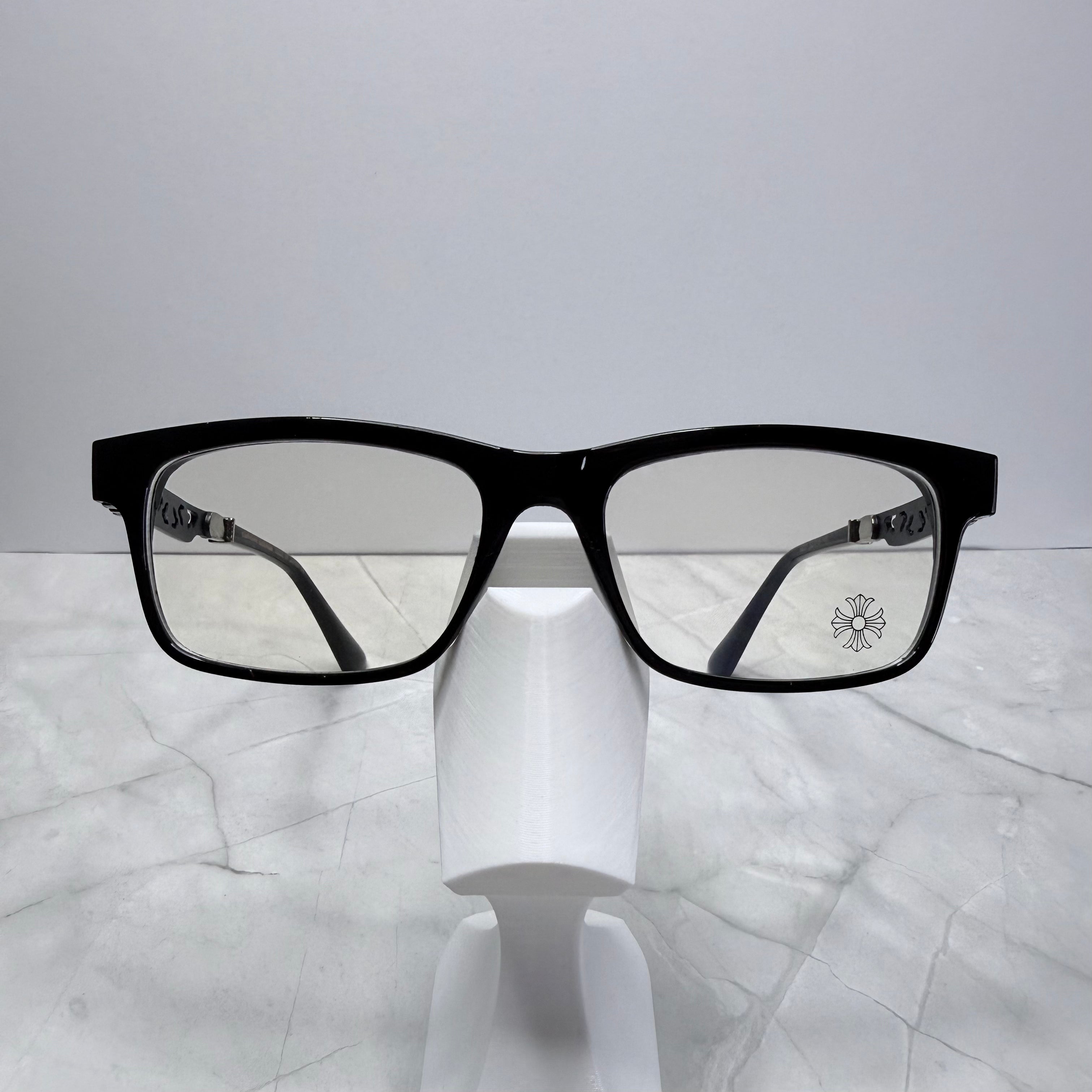 #E8: Chrome Hearts Cross Anti-Blue Lens Glasses (Black & Black)