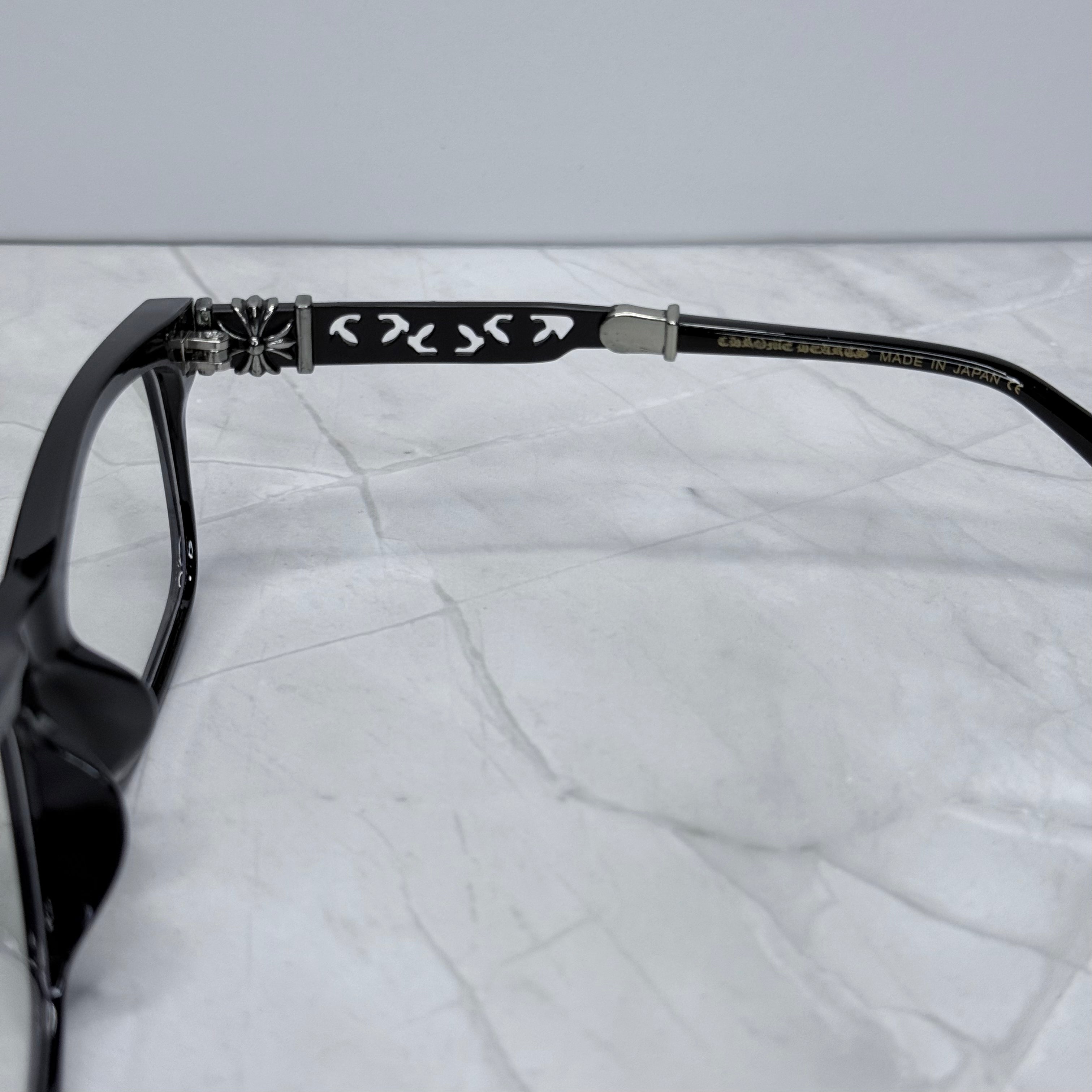 #E8: Chrome Hearts Cross Anti-Blue Lens Glasses (Black & Black)