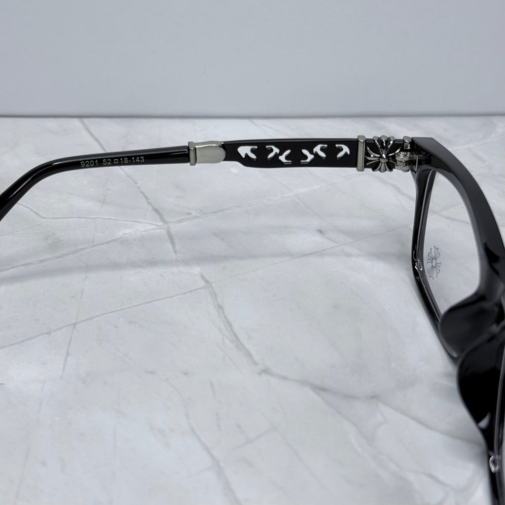 #E8: Chrome Hearts Cross Anti-Blue Lens Glasses (Black & Black)