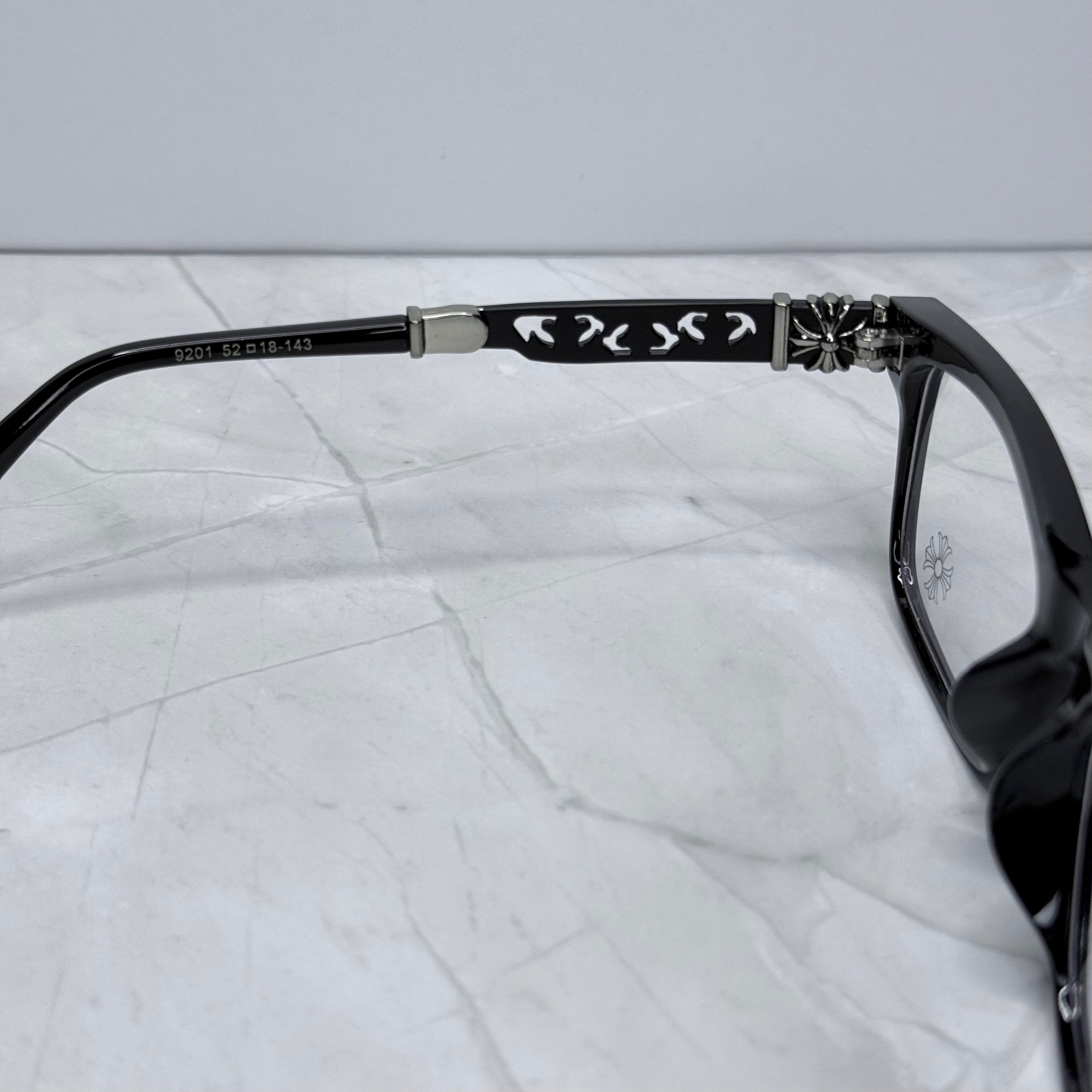 #E8: Chrome Hearts Cross Anti-Blue Lens Glasses (Black & Black)