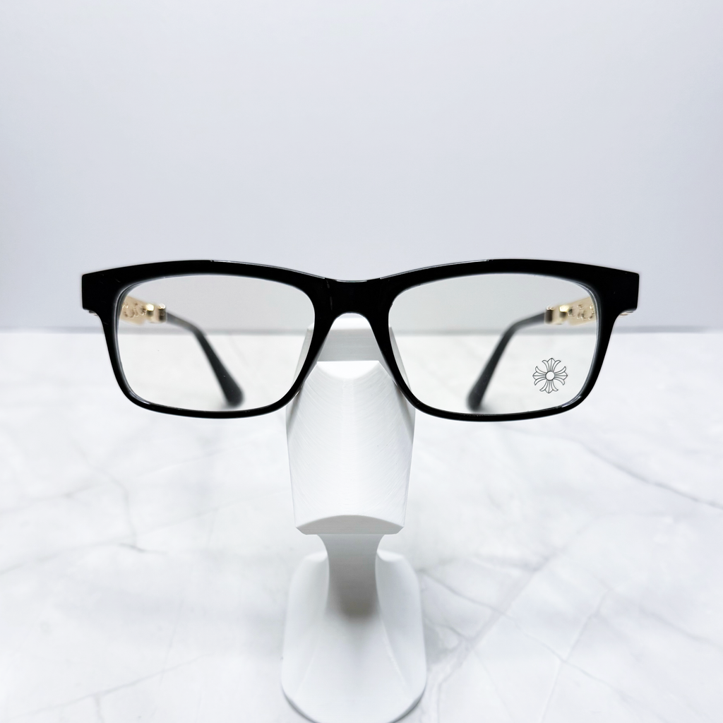 #E9: Chrome Hearts Cross Anti-Blue Lens Glasses (Black & Gold)