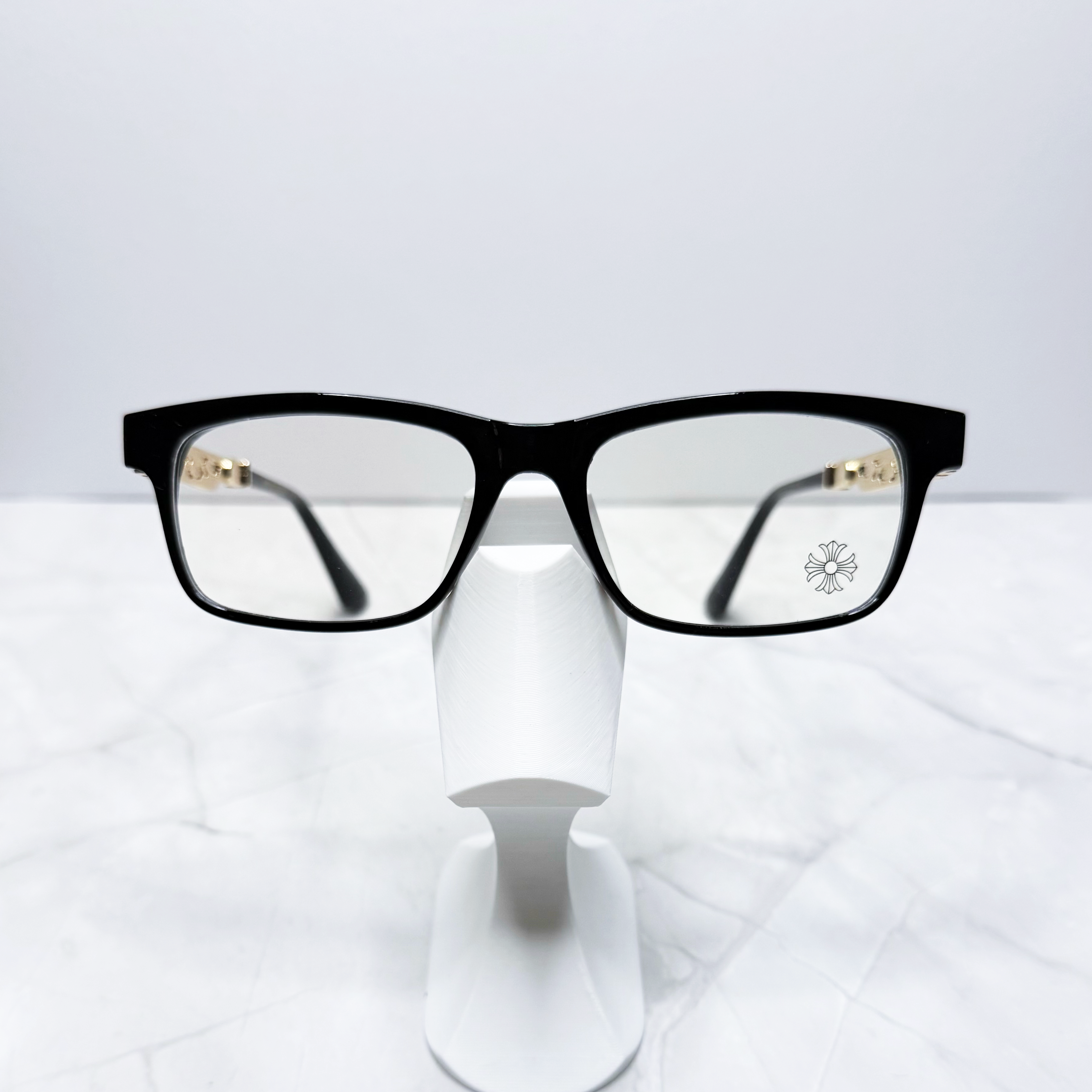 #E9: Chrome Hearts Cross Anti-Blue Lens Glasses (Black & Gold)