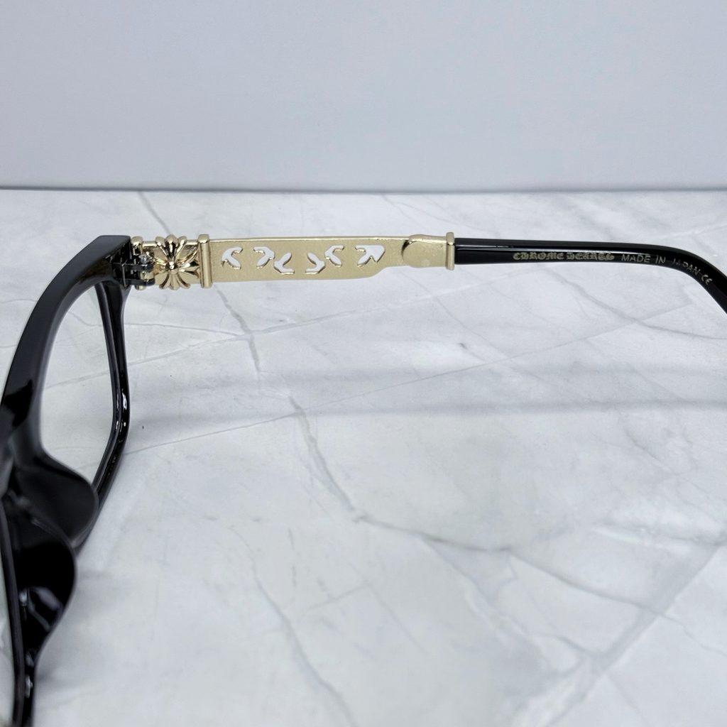 #E9: Chrome Hearts Cross Anti-Blue Lens Glasses (Black & Gold)