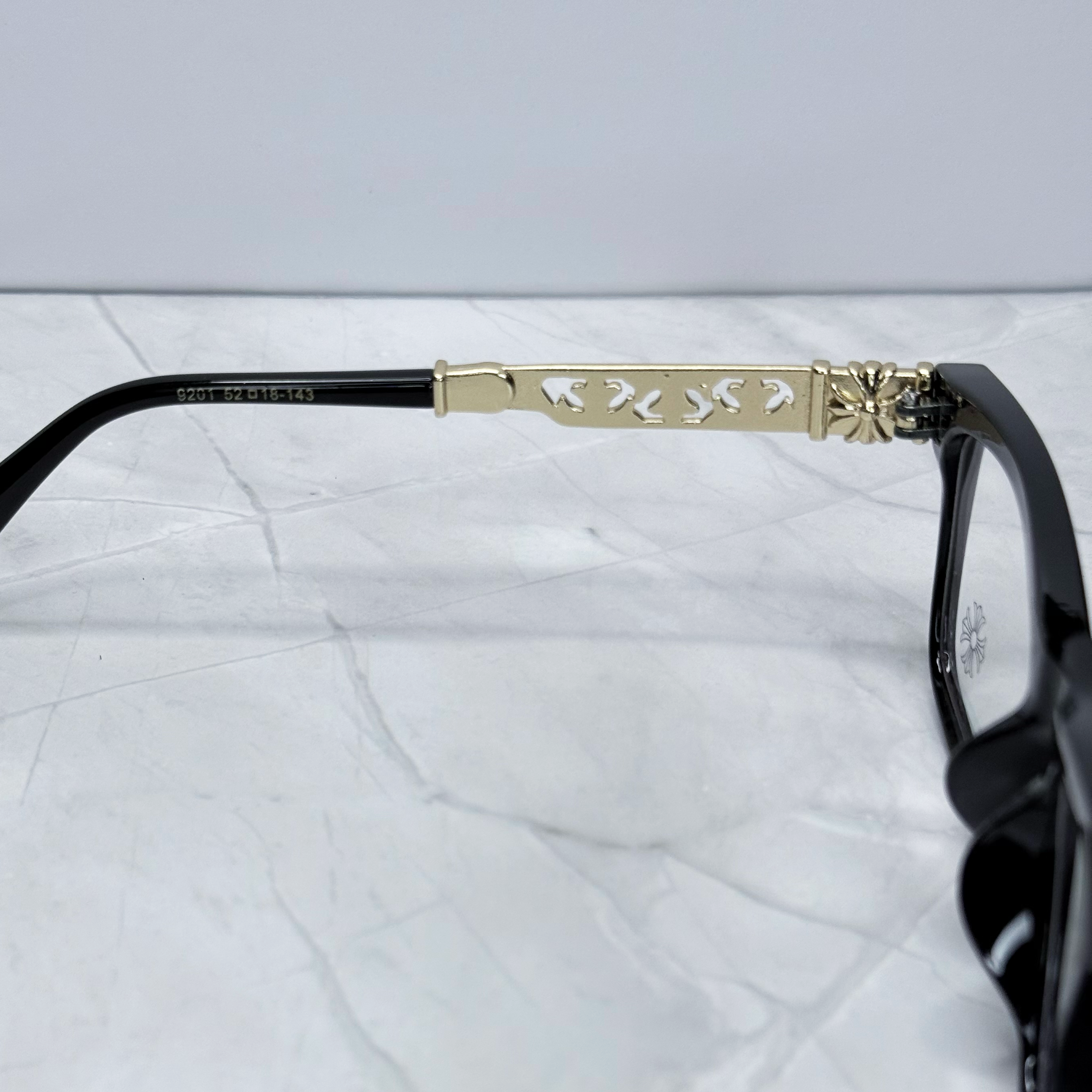 #E9: Chrome Hearts Cross Anti-Blue Lens Glasses (Black & Gold)