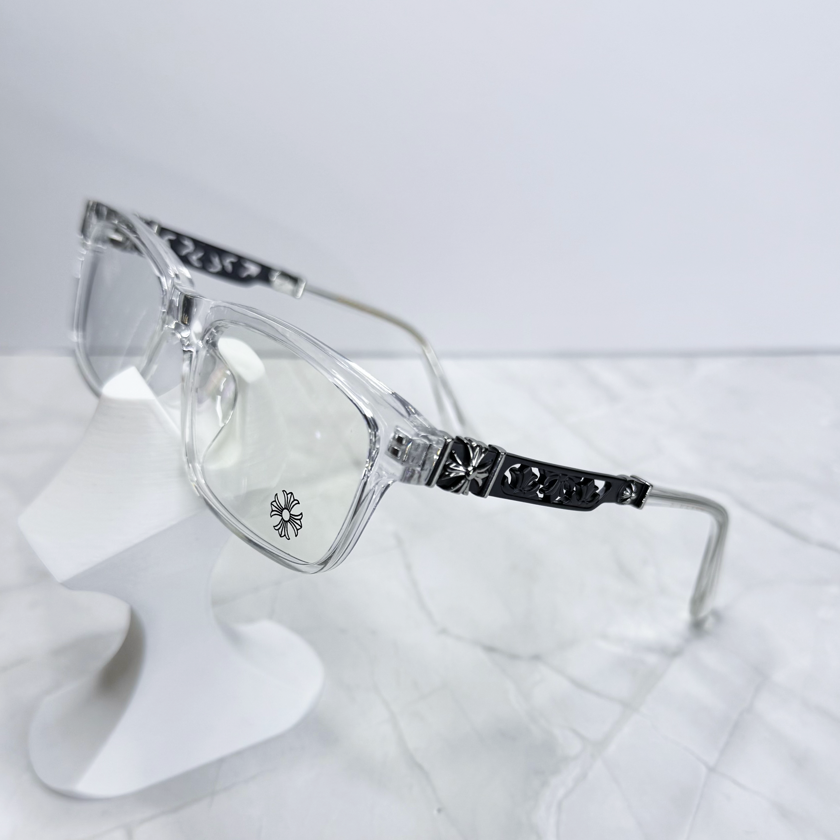 #E11: Chrome Hearts Cross Anti-Blue Lens Glasses (Clear & Black)
