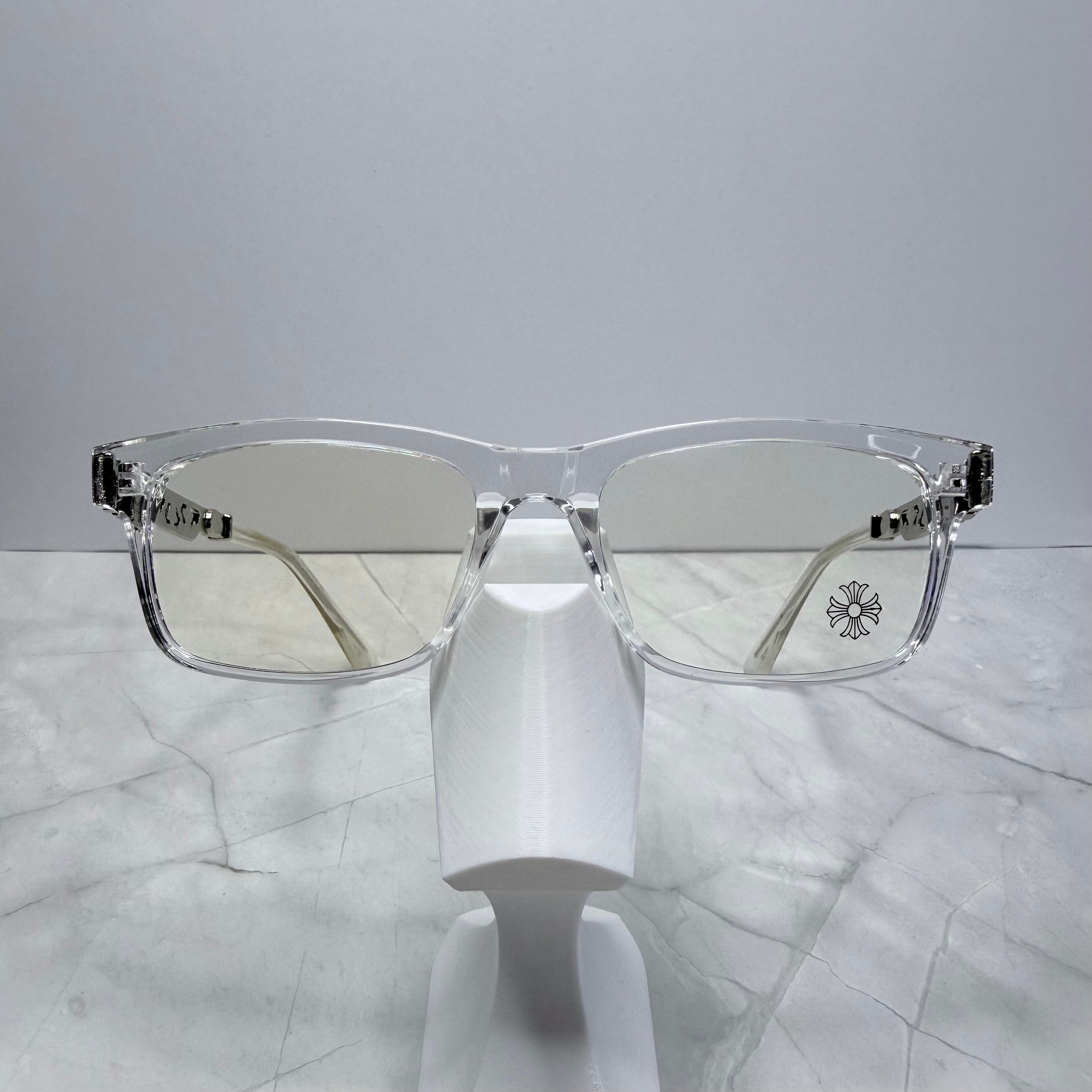 #E10: Chrome Hearts Cross Anti-Blue Lens Glasses (Clear & Silver)