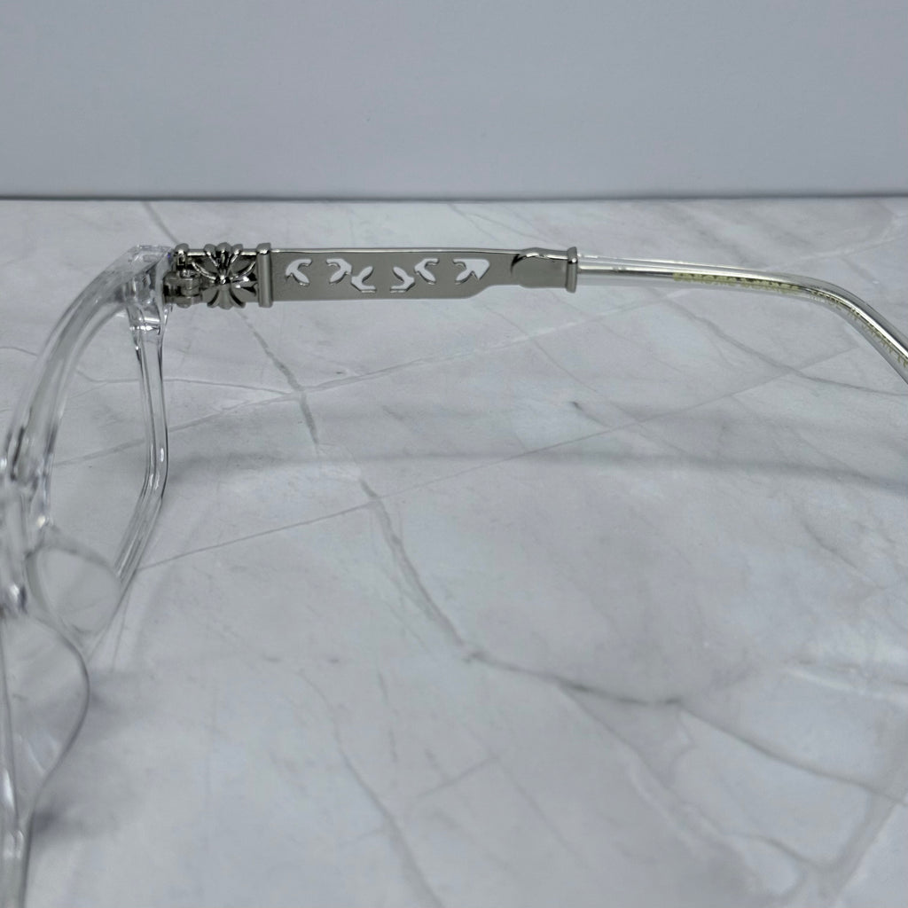 #E10: Chrome Hearts Cross Anti-Blue Lens Glasses (Clear & Silver)