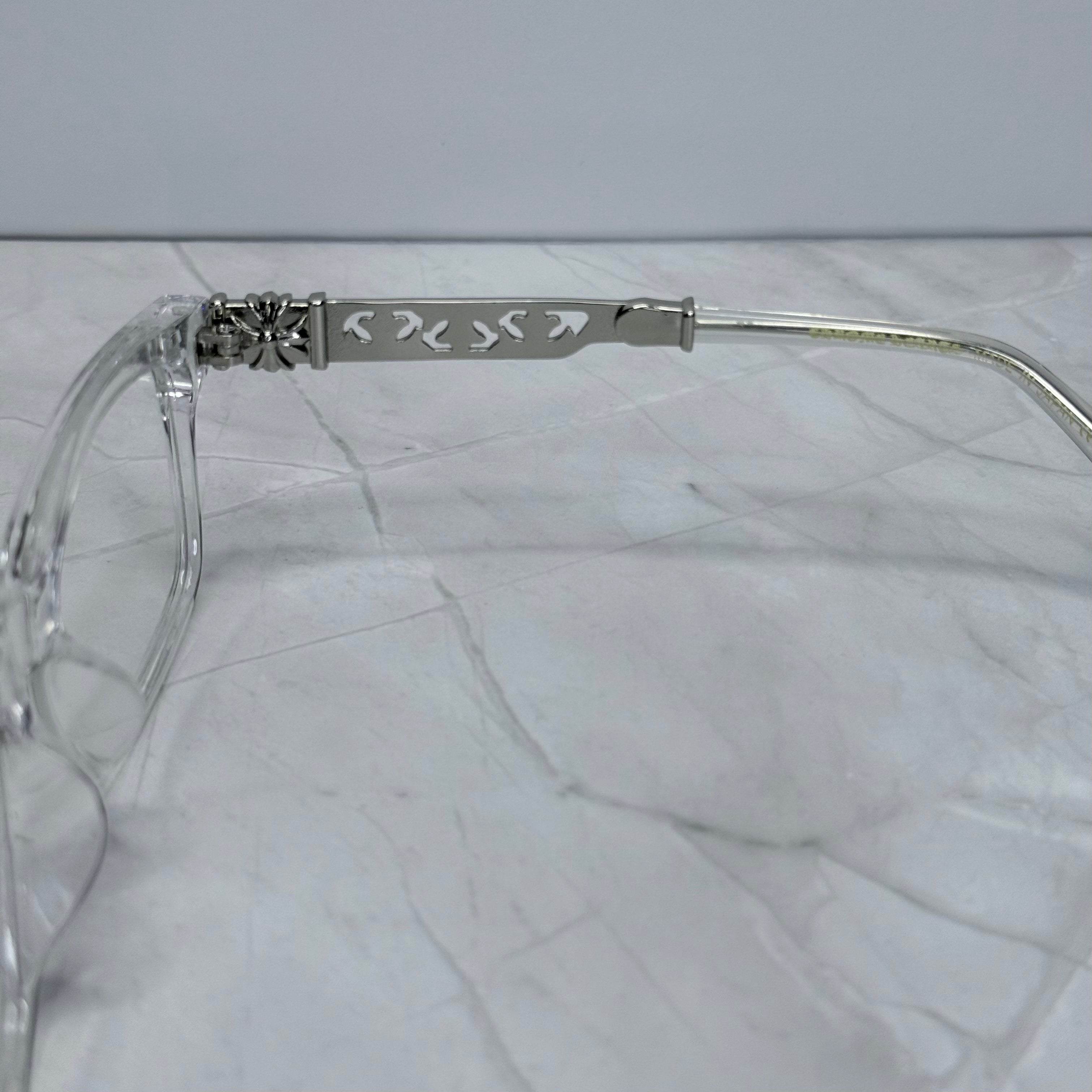 #E10: Chrome Hearts Cross Anti-Blue Lens Glasses (Clear & Silver)