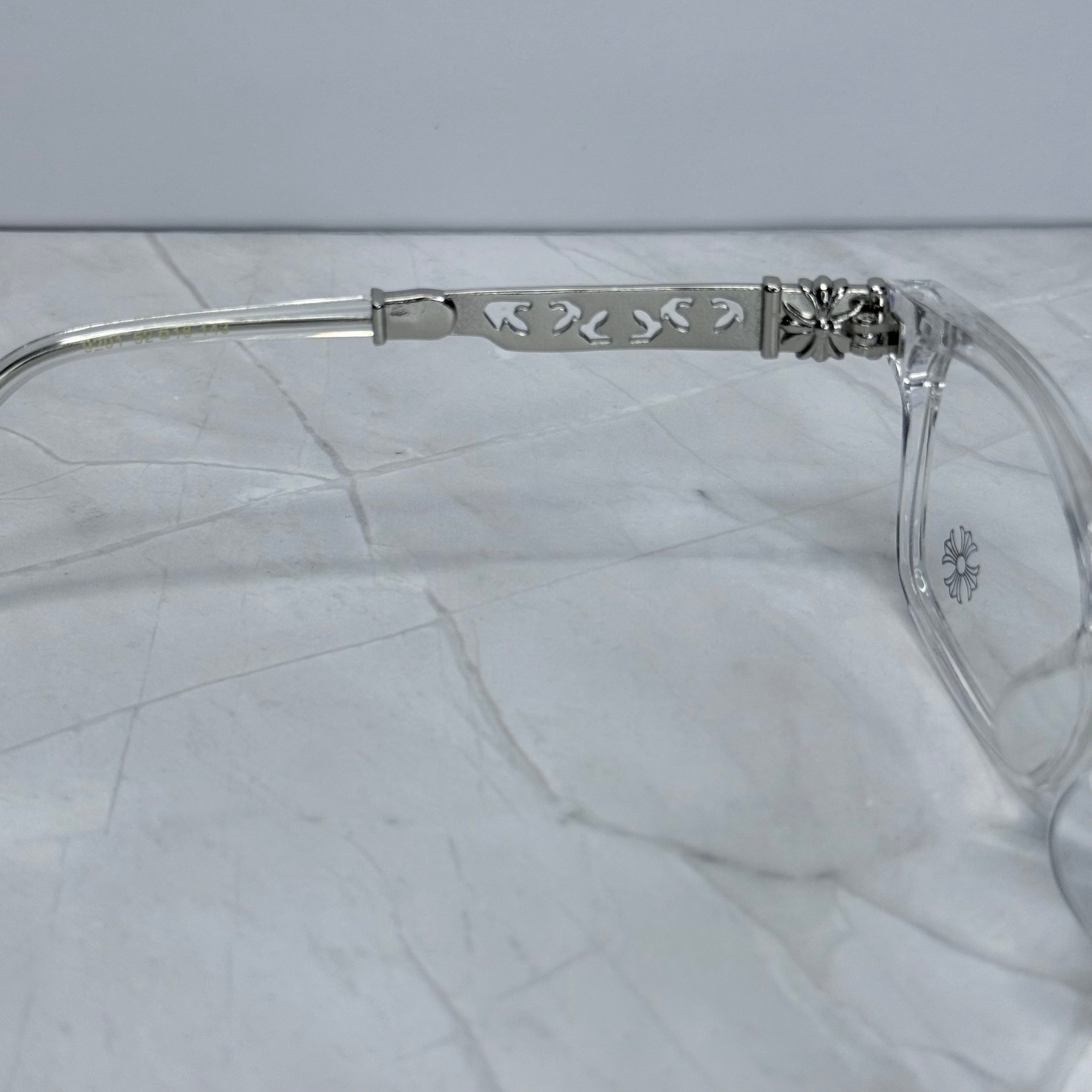 #E10: Chrome Hearts Cross Anti-Blue Lens Glasses (Clear & Silver)