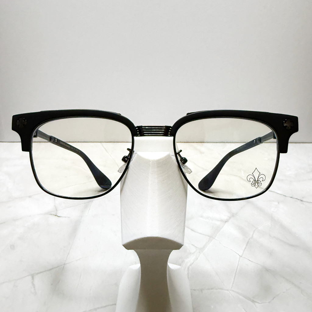 #E19: Chrome Hearts Fleur-De-Lis Anti-Blue Lens Glasses (Black & Black)