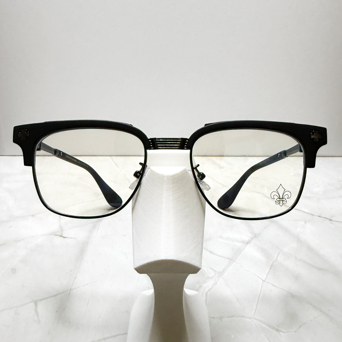 #E19: Chrome Hearts Fleur-De-Lis Anti-Blue Lens Glasses (Black & Black)