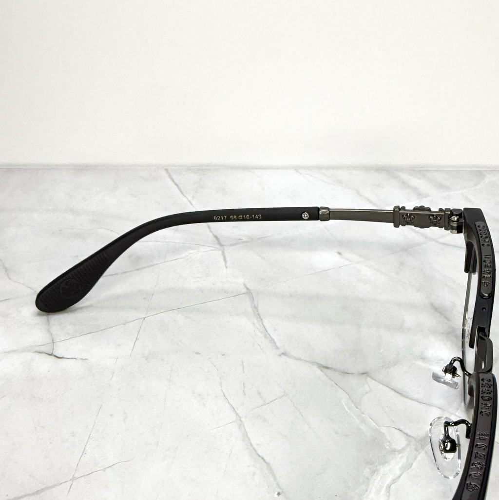 #E19: Chrome Hearts Fleur-De-Lis Anti-Blue Lens Glasses (Black & Black)