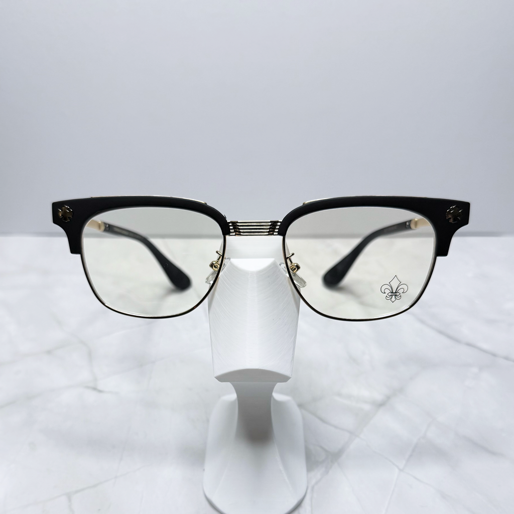 #E17: Chrome Hearts Fleur-De-Lis Anti-Blue Lens Glasses (Black & Gold)