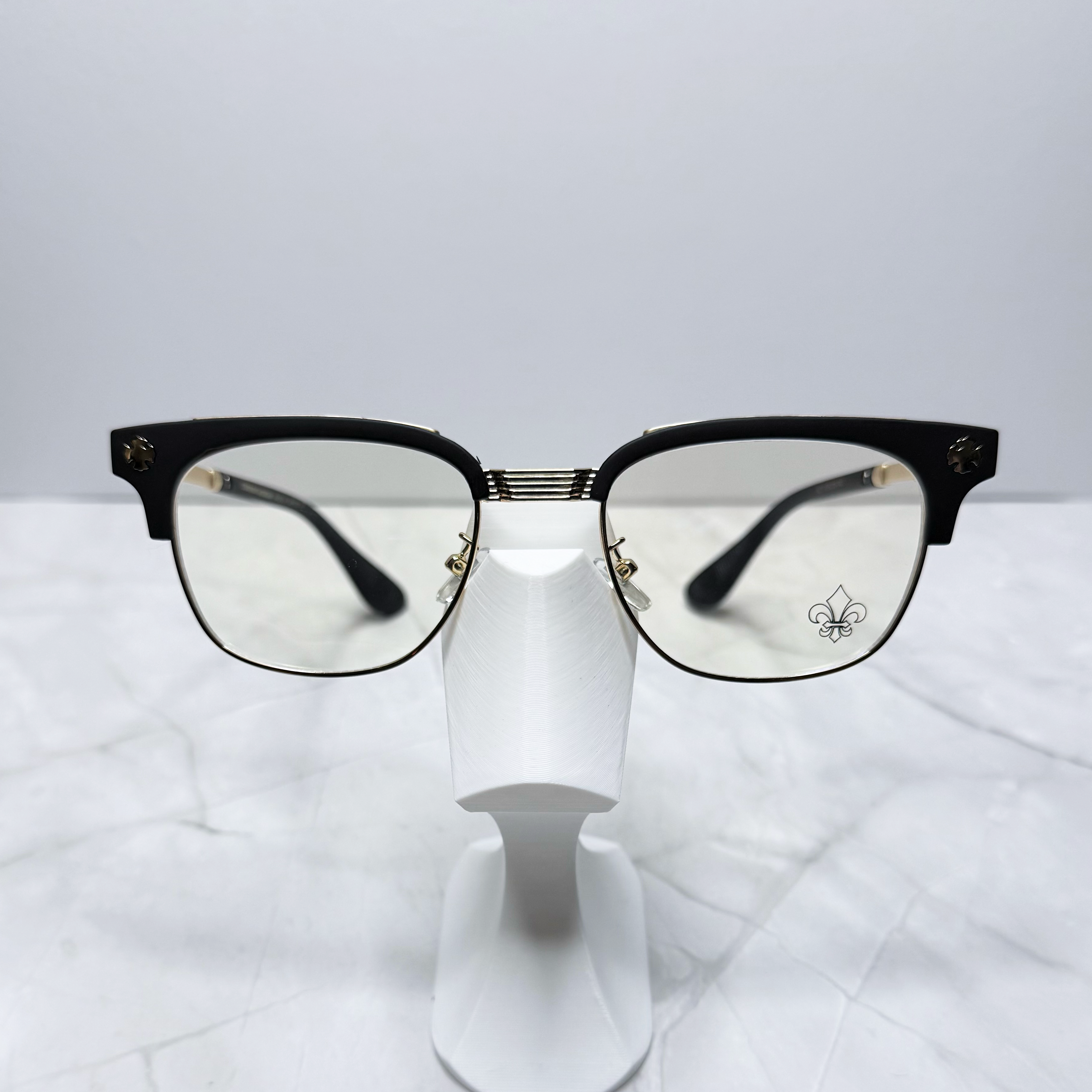 #E17: Chrome Hearts Fleur-De-Lis Anti-Blue Lens Glasses (Black & Gold)