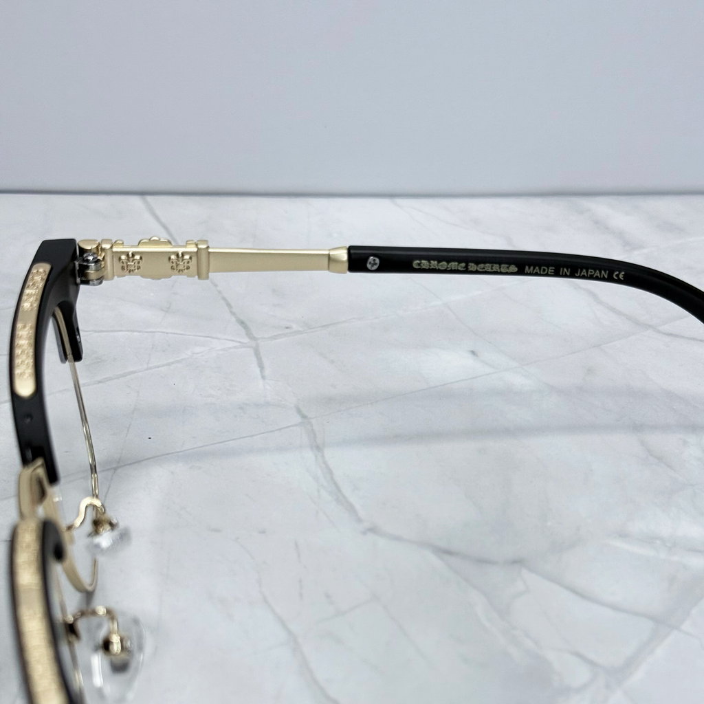 #E17: Chrome Hearts Fleur-De-Lis Anti-Blue Lens Glasses (Black & Gold)