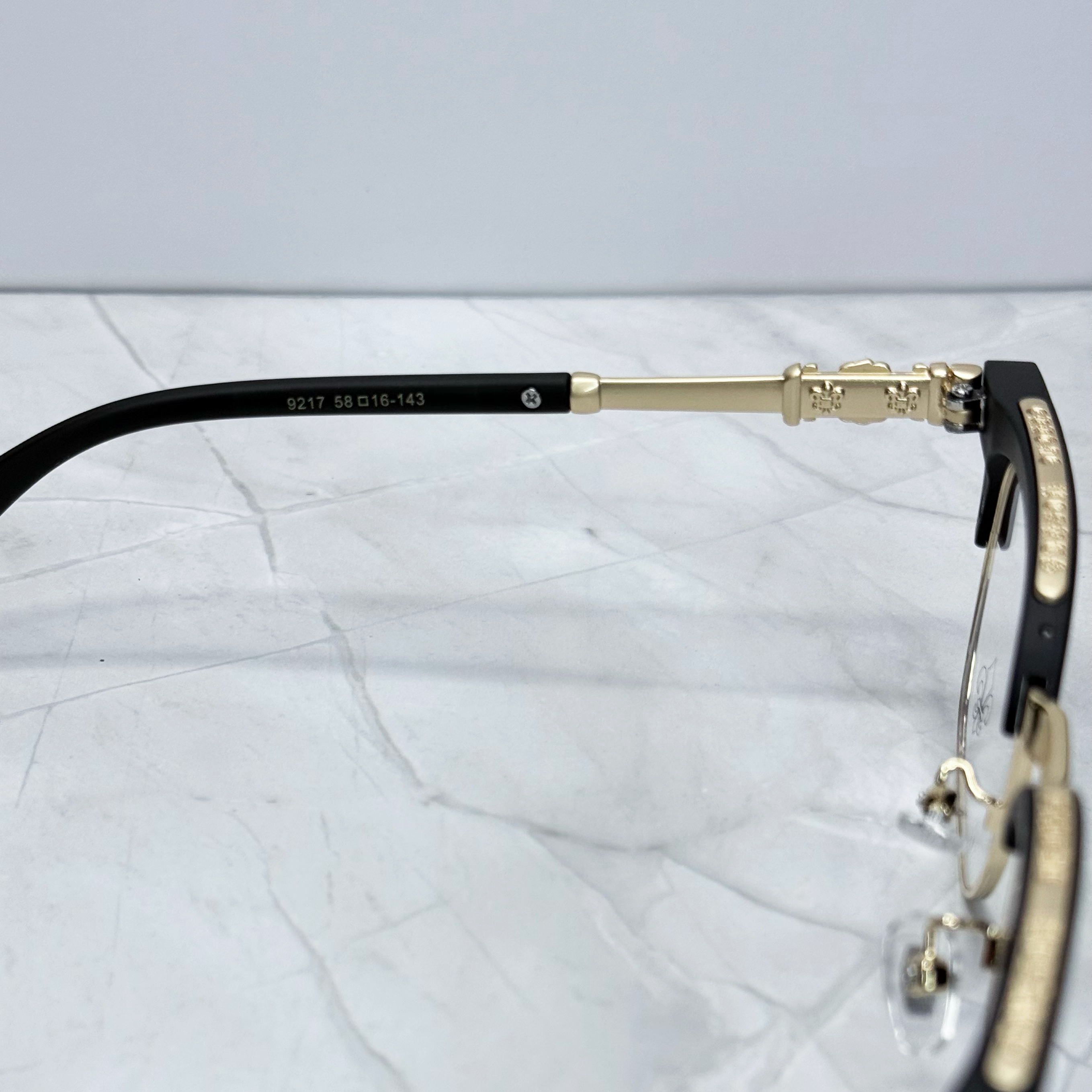 #E17: Chrome Hearts Fleur-De-Lis Anti-Blue Lens Glasses (Black & Gold)