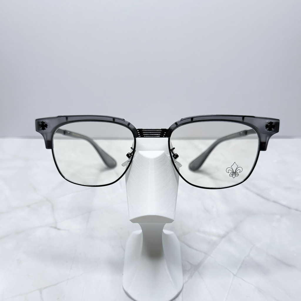 #E18: Chrome Hearts Fleur-De-Lis Anti-Blue Lens Glasses (Gray & Black)