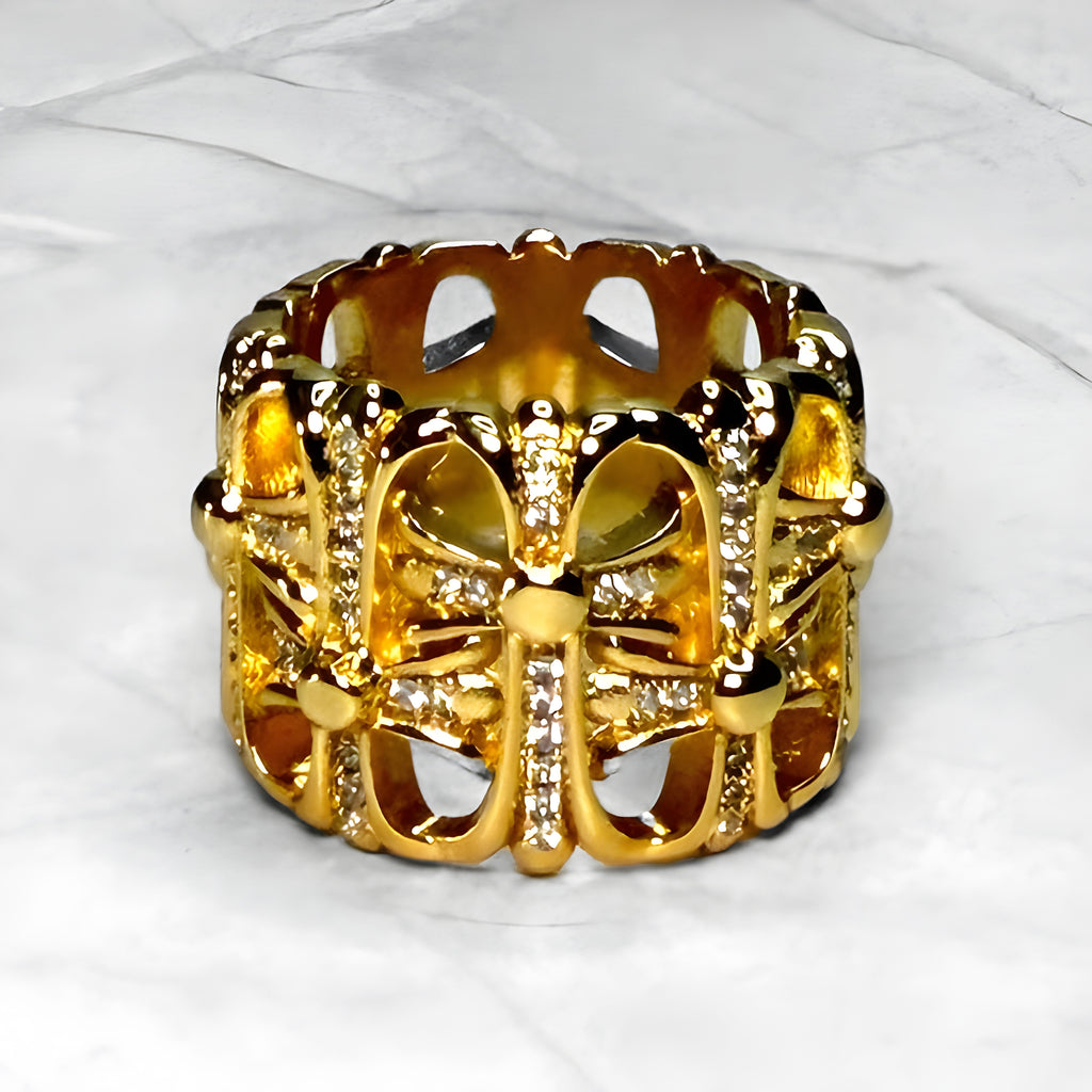 #R68: Chrome Hearts Gold CZ Cemetery Ring (Gold-Filled)