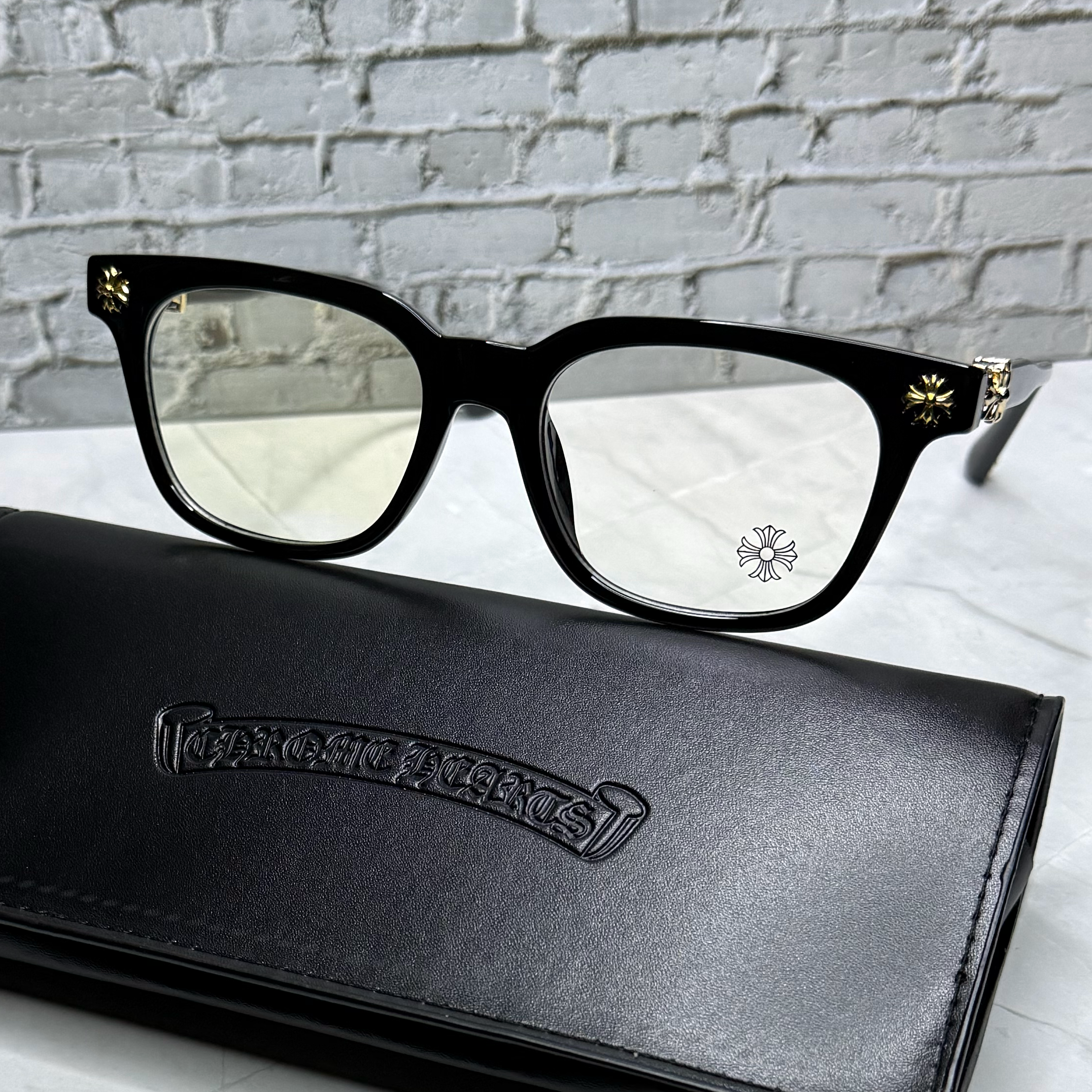 #E2: Chrome Hearts Cox Ucker Anti-Blue Lens Glasses (Black & Gold)