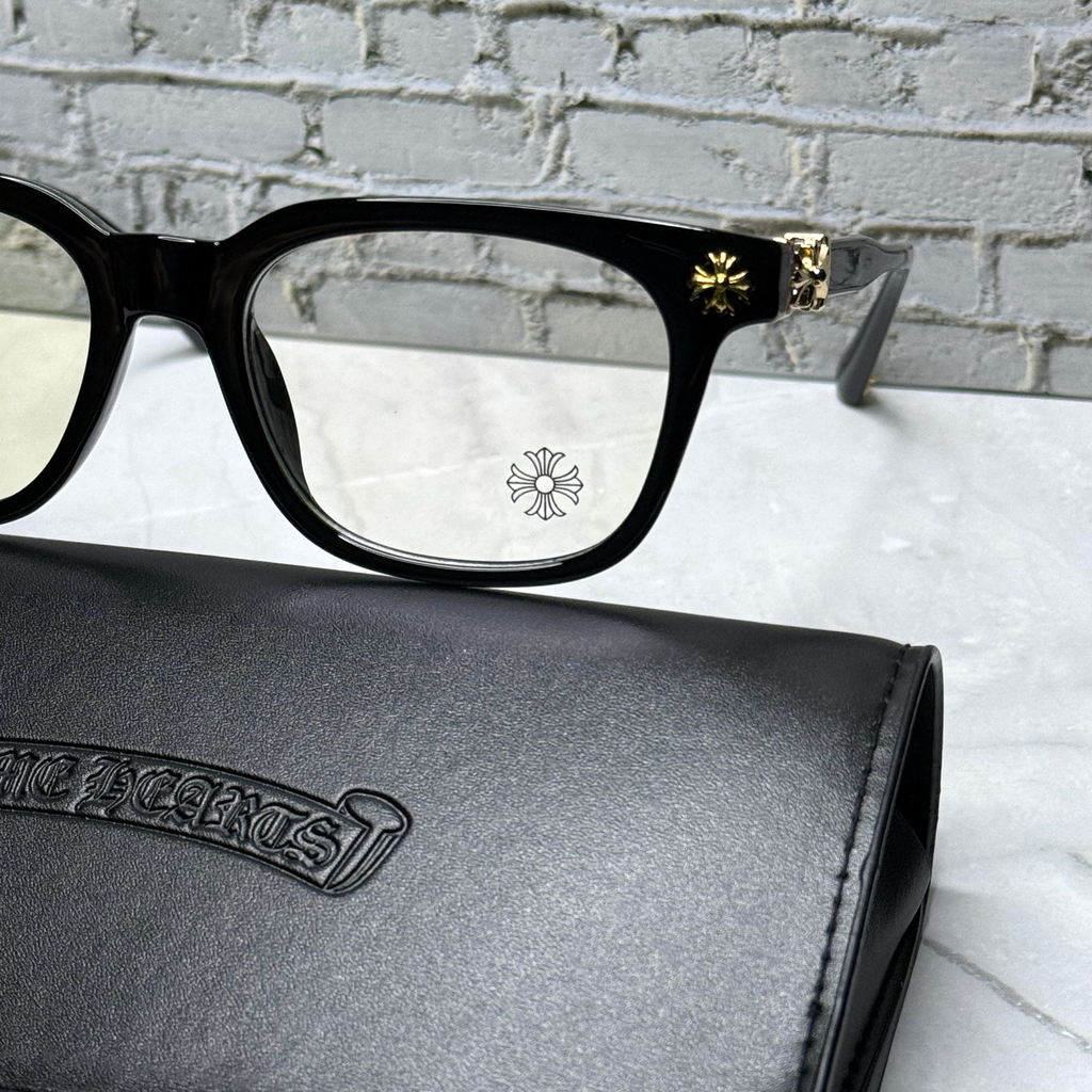 #E2: Chrome Hearts Cox Ucker Anti-Blue Lens Glasses (Black & Gold)