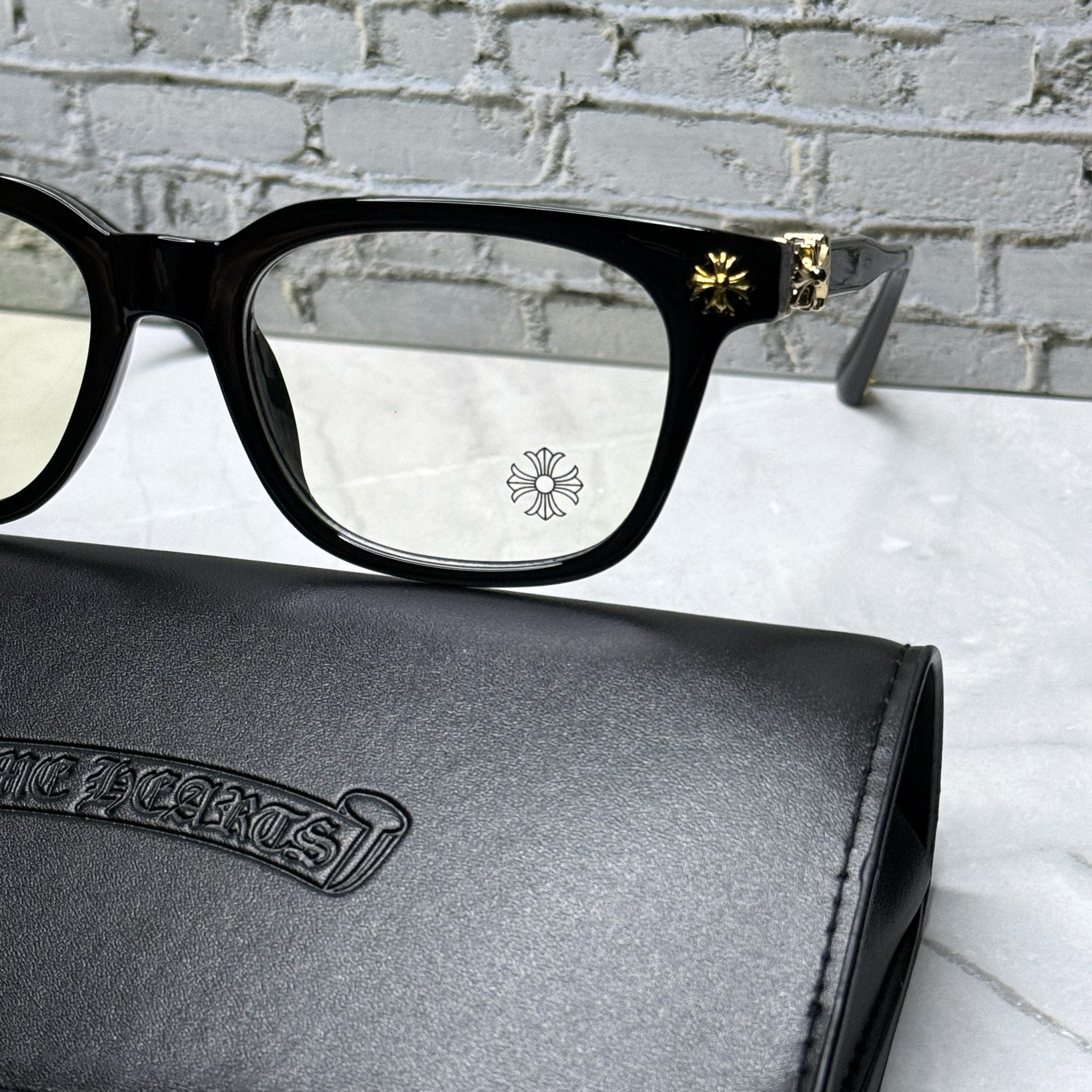 #E2: Chrome Hearts Cox Ucker Anti-Blue Lens Glasses (Black & Gold)