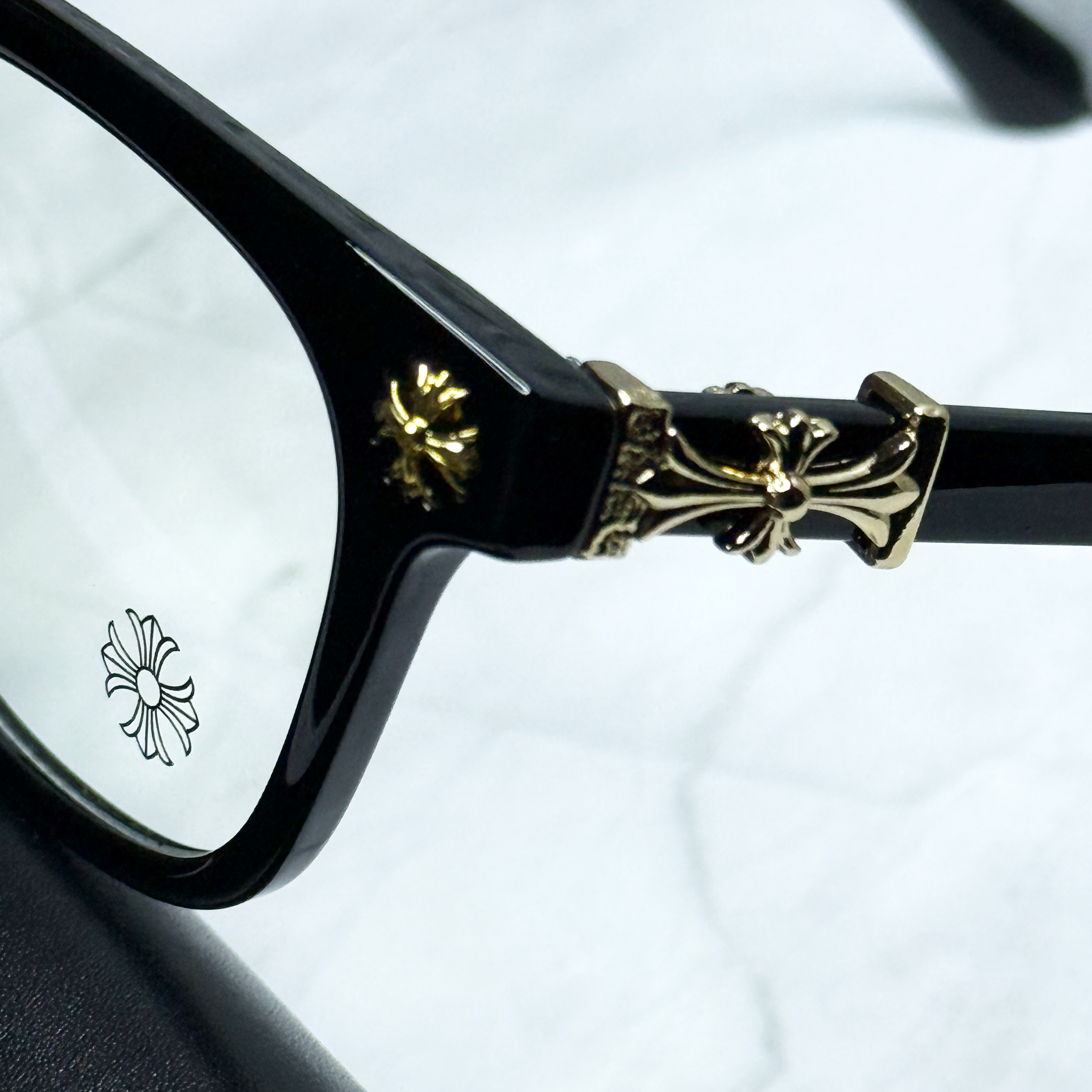 #E2: Chrome Hearts Cox Ucker Anti-Blue Lens Glasses (Black & Gold)