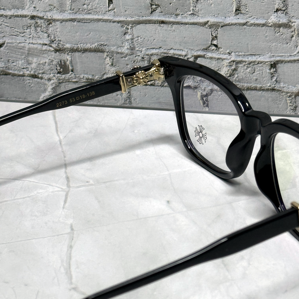 #E2: Chrome Hearts Cox Ucker Anti-Blue Lens Glasses (Black & Gold)