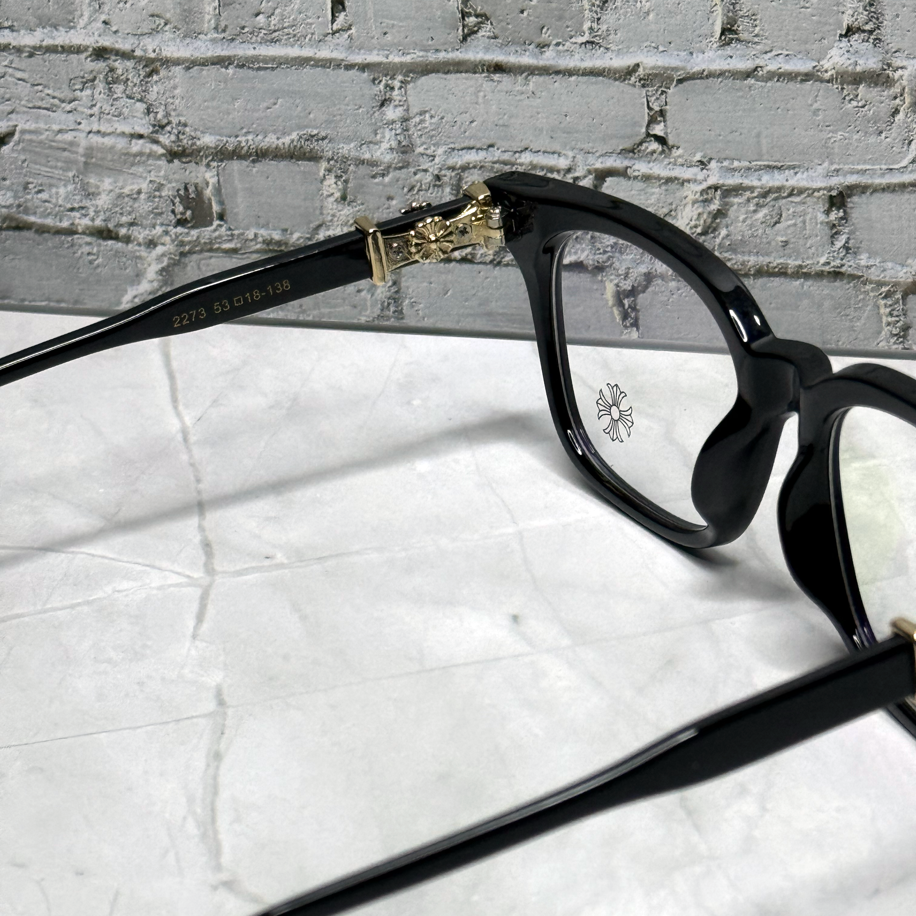 #E2: Chrome Hearts Cox Ucker Anti-Blue Lens Glasses (Black & Gold)