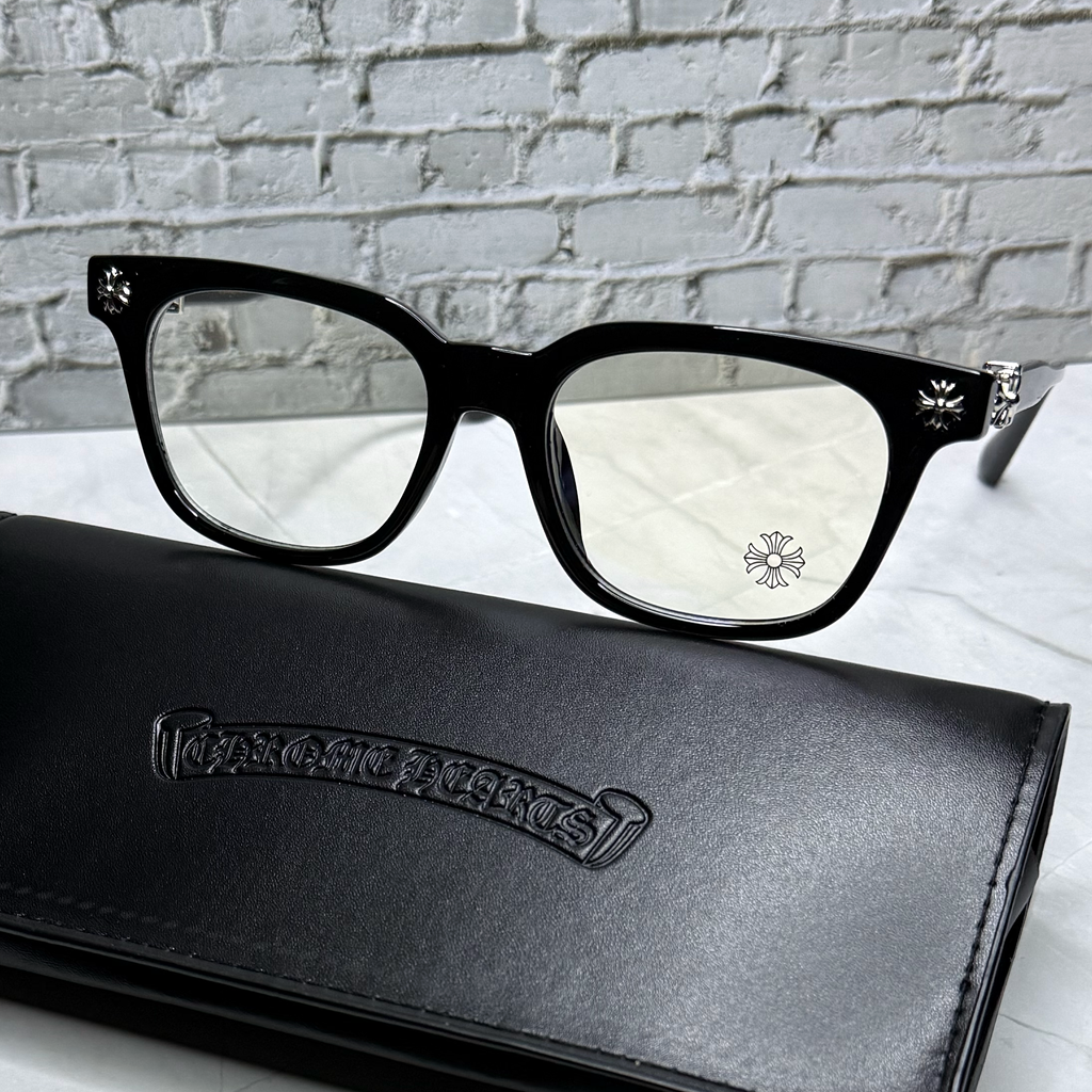 #E1: Chrome Hearts Cox Ucker Anti-Blue Lens Glasses (Black & Silver)