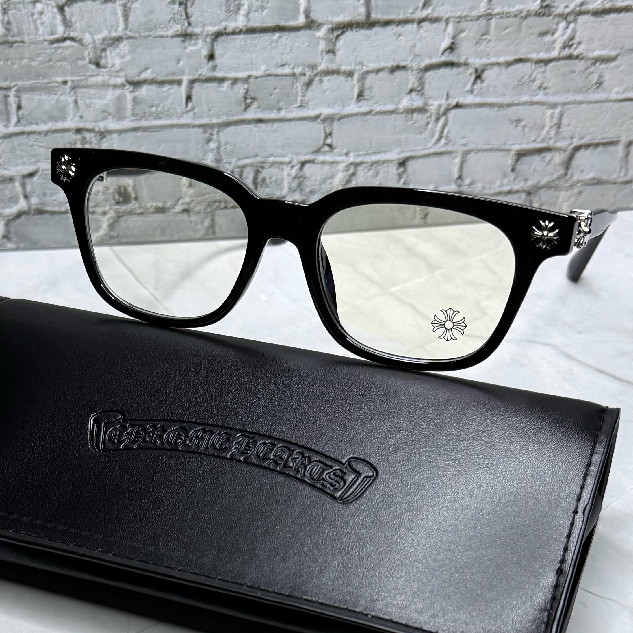 #E1: Chrome Hearts Cox Ucker Anti-Blue Lens Glasses (Black & Silver)