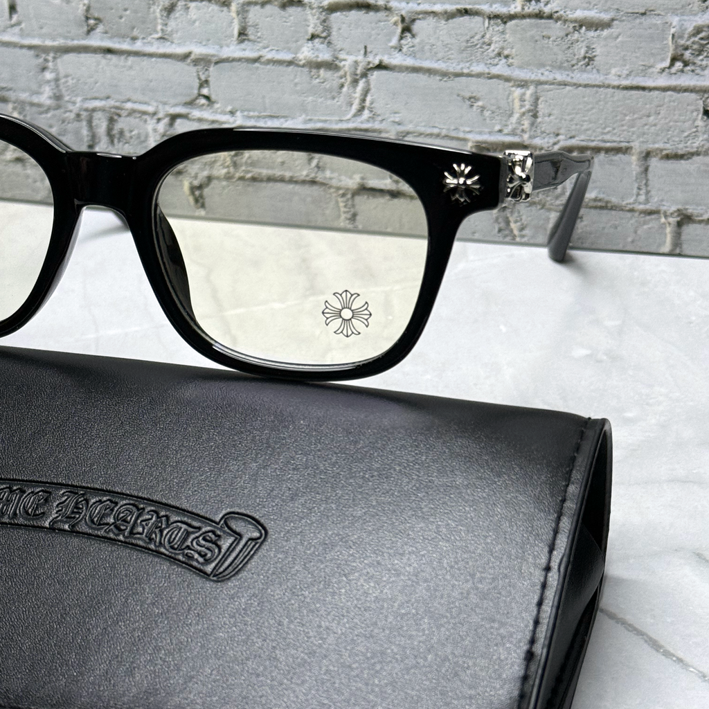 #E1: Chrome Hearts Cox Ucker Anti-Blue Lens Glasses (Black & Silver)