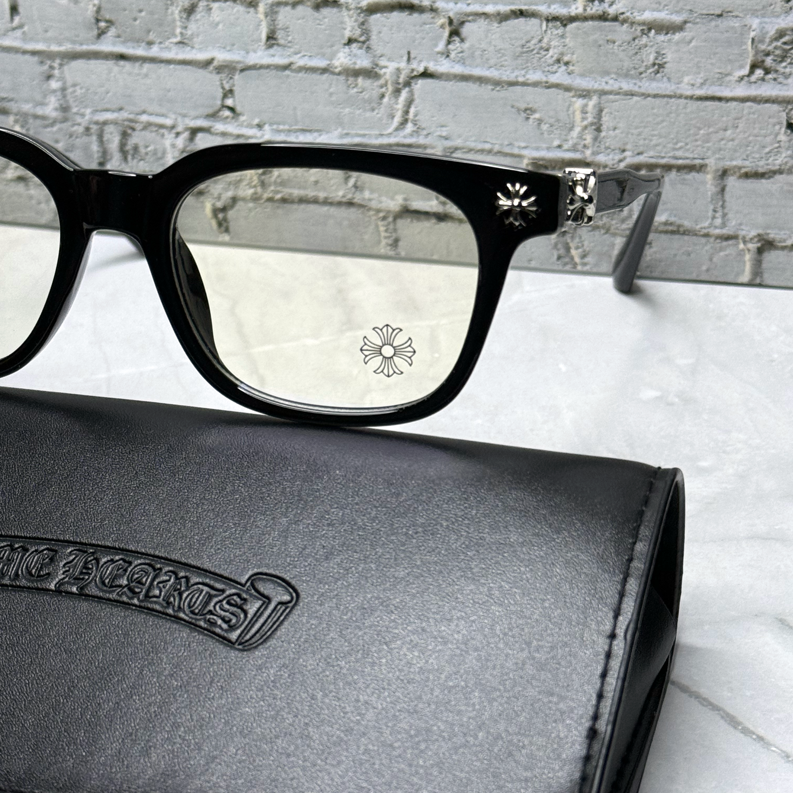 #E1: Chrome Hearts Cox Ucker Anti-Blue Lens Glasses (Black & Silver)