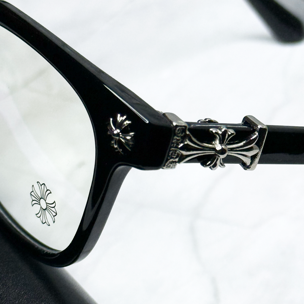#E1: Chrome Hearts Cox Ucker Anti-Blue Lens Glasses (Black & Silver)