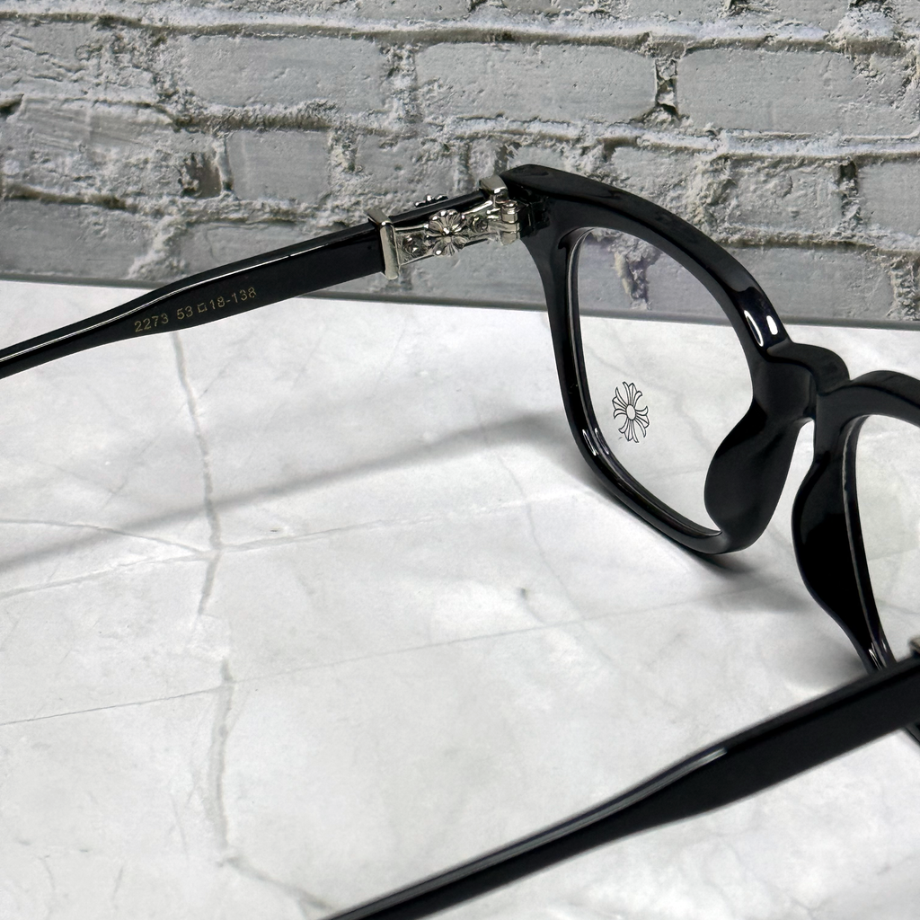 #E1: Chrome Hearts Cox Ucker Anti-Blue Lens Glasses (Black & Silver)