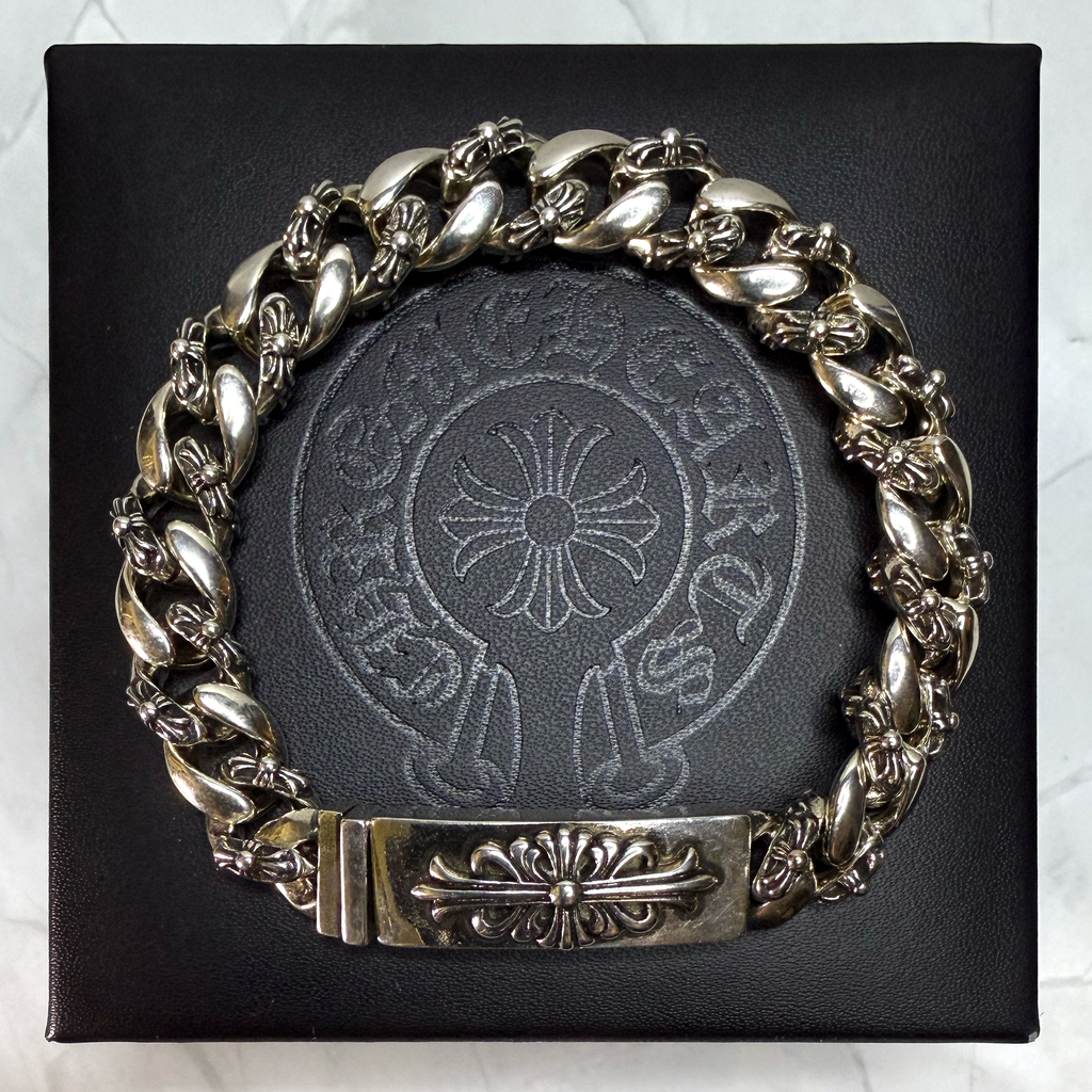 #CB8-2: Chrome Hearts Floral Cross Emblem Some Cross Cuban Bracelet (Gold-Filled)