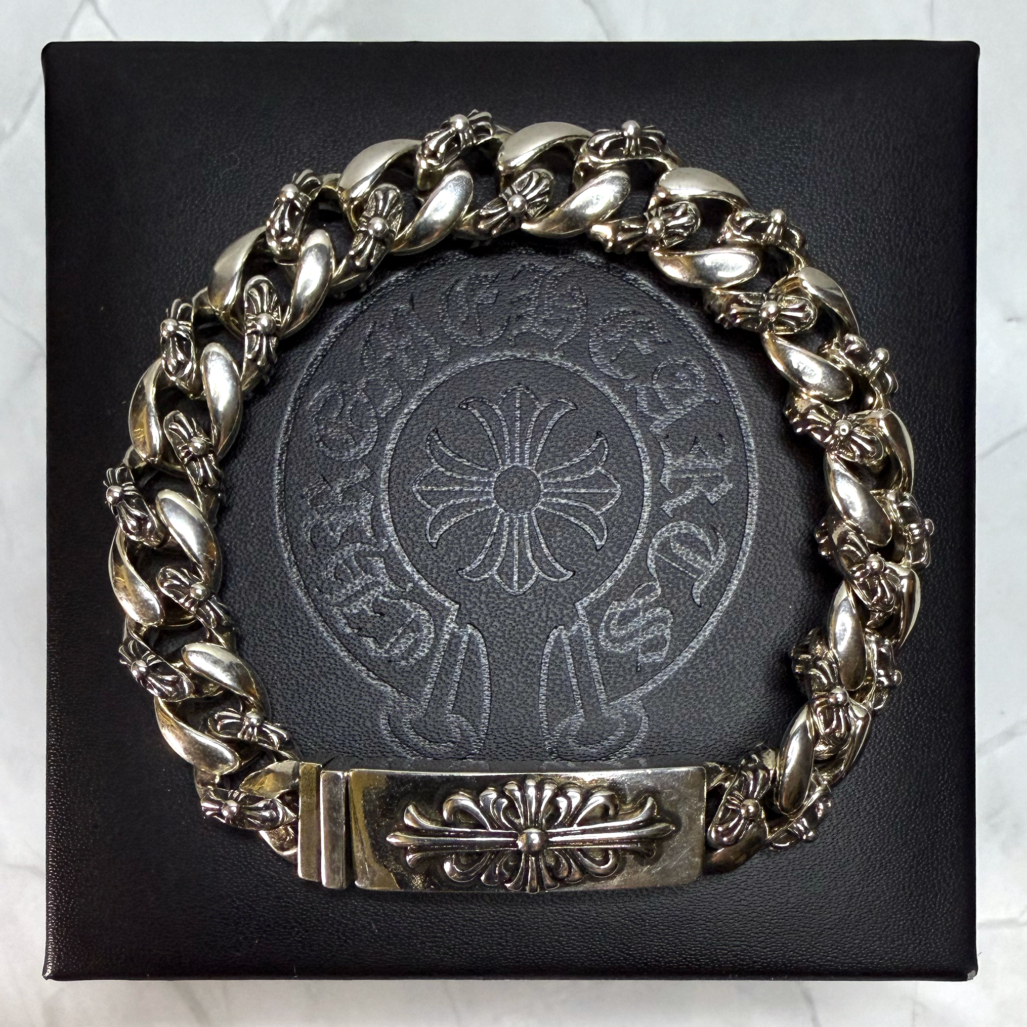 #CB8-2: Chrome Hearts Floral Cross Emblem Some Cross Cuban Bracelet (Gold-Filled)