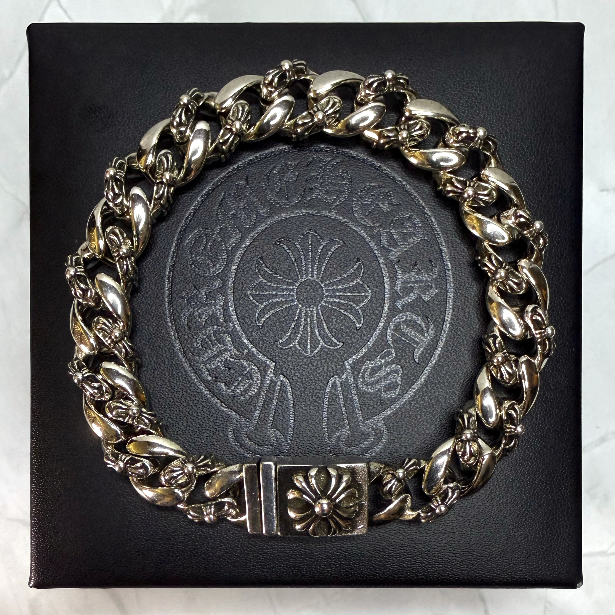 #CB1-2: Chrome Hearts Cross Emblem Some Cross Cuban Bracelet (Gold-Filled)