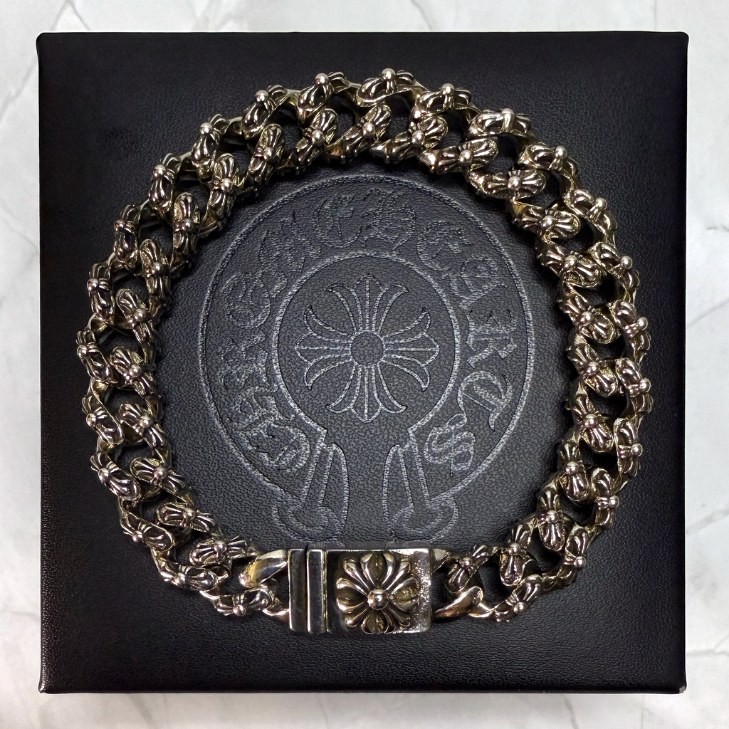#CB1-3: Chrome Hearts Cross Emblem More Cross Cuban Bracelet (Gold-Filled)