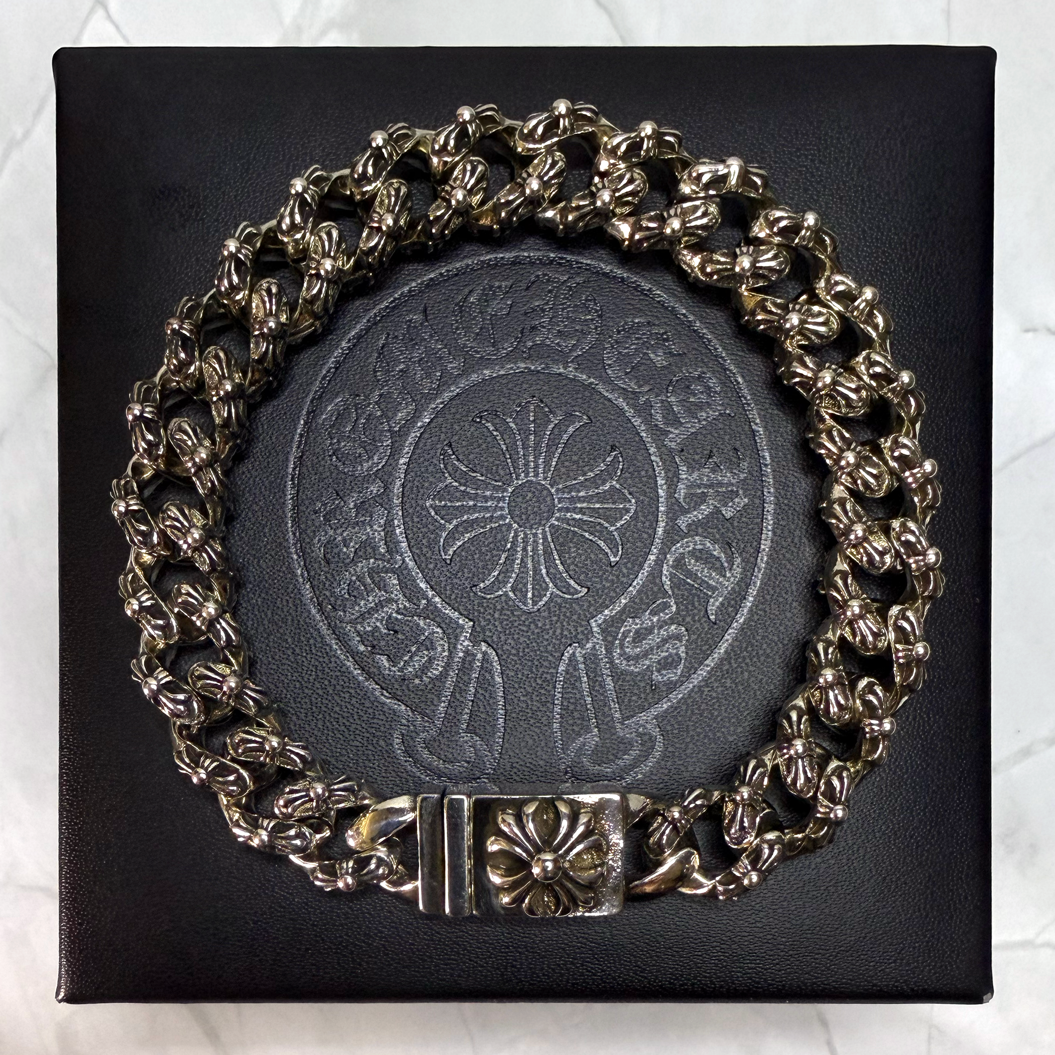 #CB1-3: Chrome Hearts Cross Emblem More Cross Cuban Bracelet (Gold-Filled)