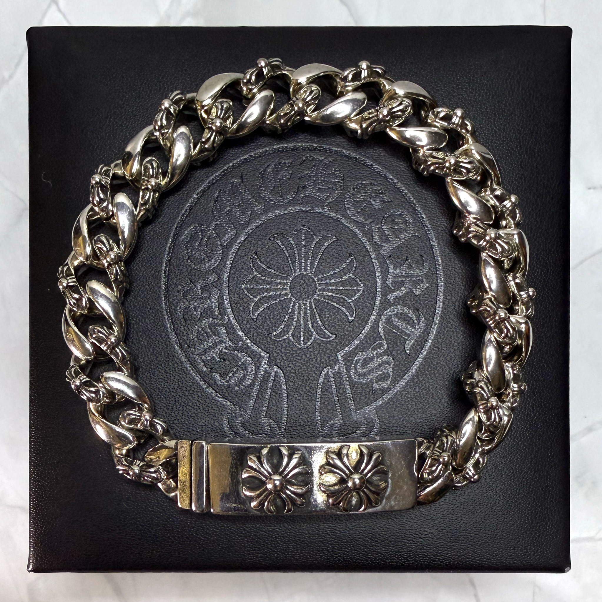 #CB2-2: Chrome Hearts Double Cross Emblem Some Cross Cuban Bracelet (Gold-Filled)